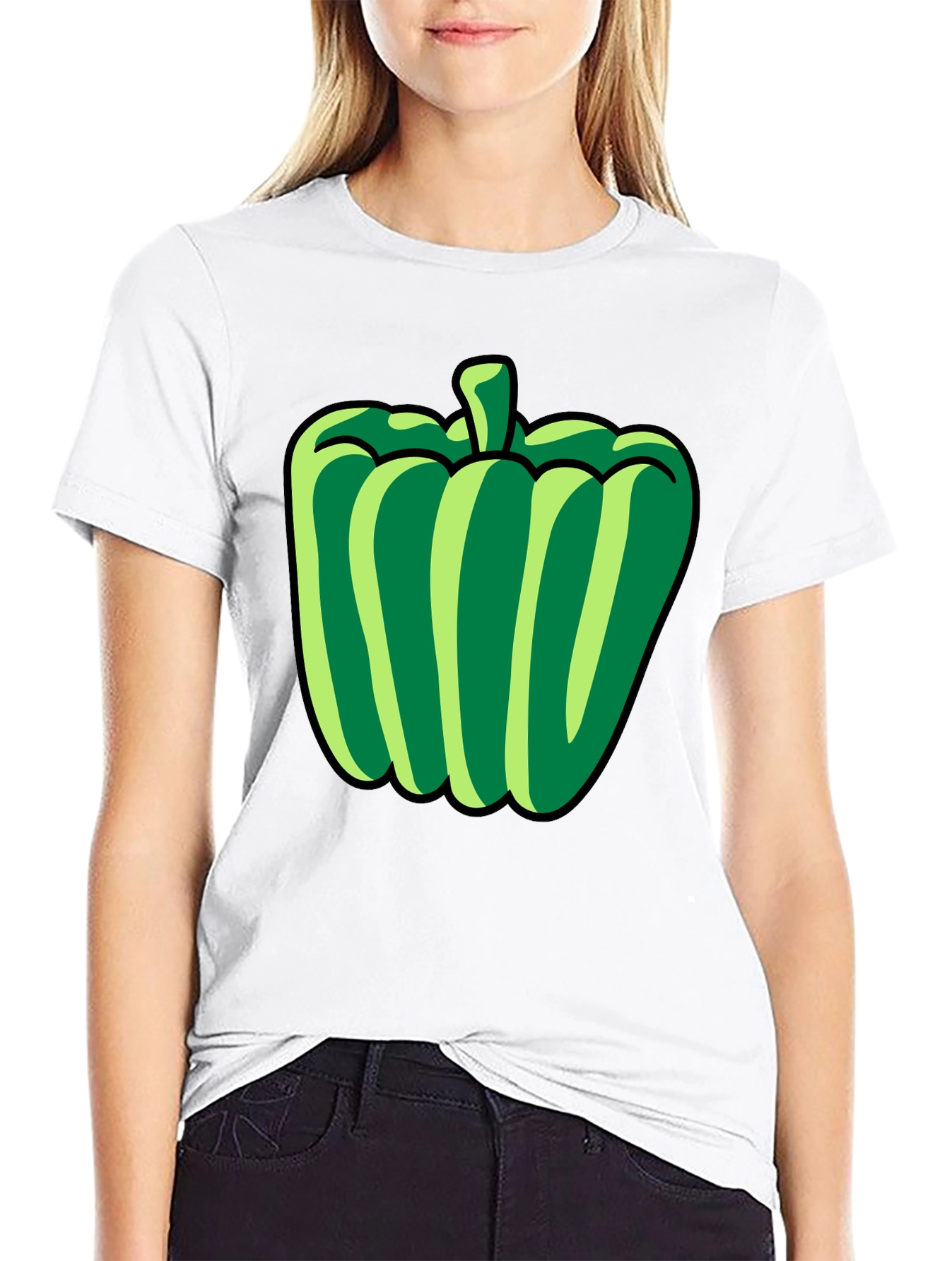 Green Pepper Graphic T-Shirt - Black Casual Tee