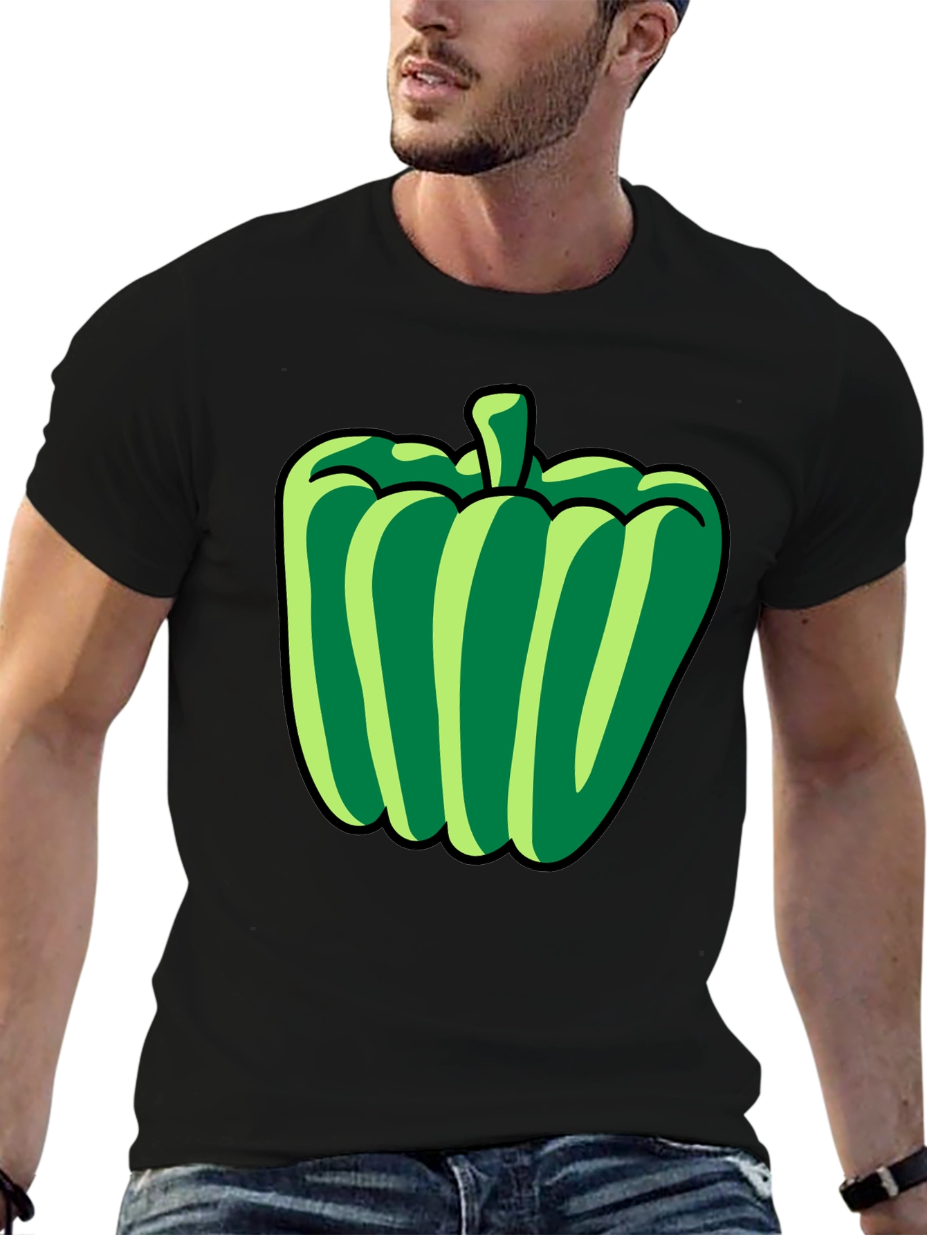 Green Pepper Graphic T-Shirt - Black Casual Tee