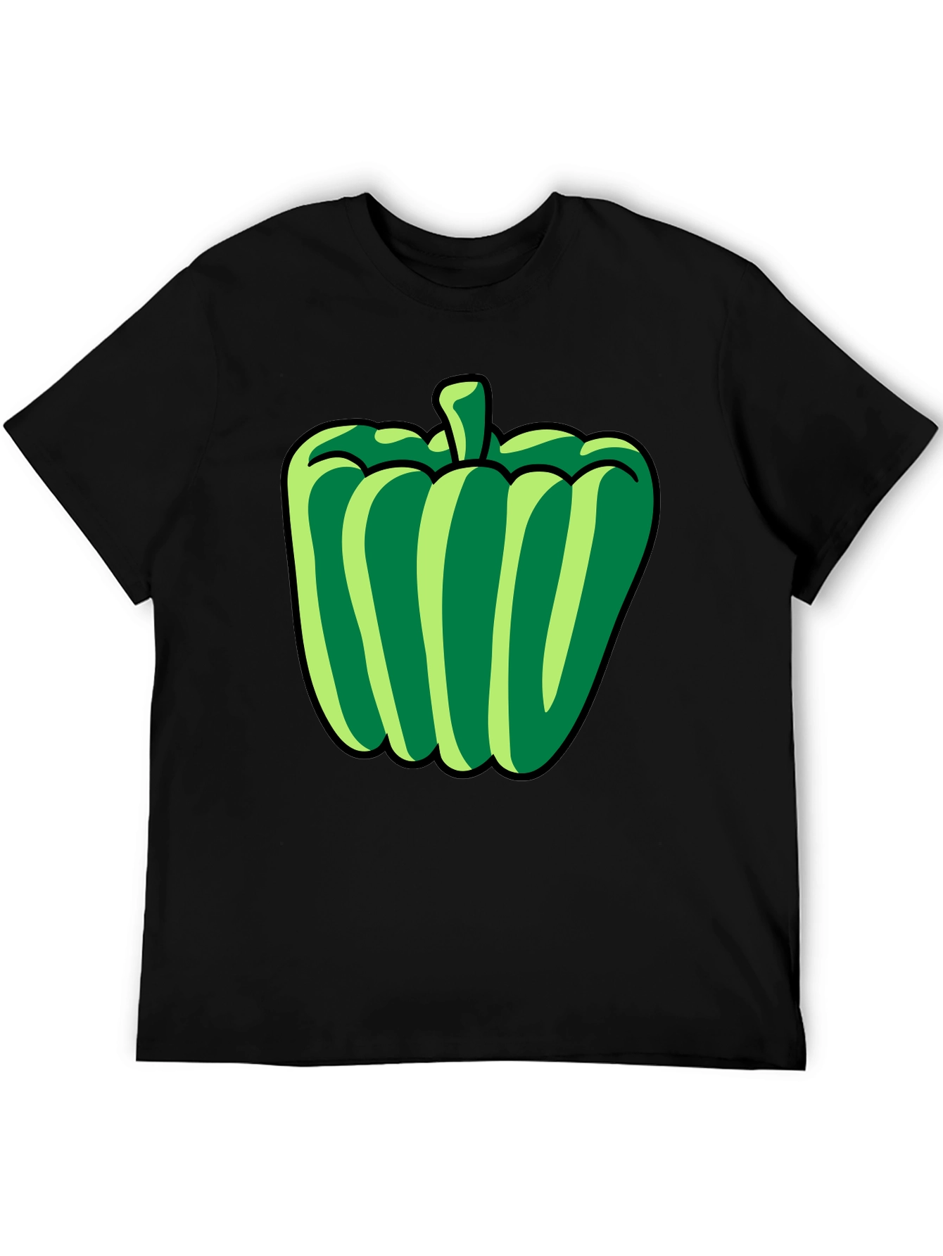 Green Pepper Graphic T-Shirt - Black Casual Tee