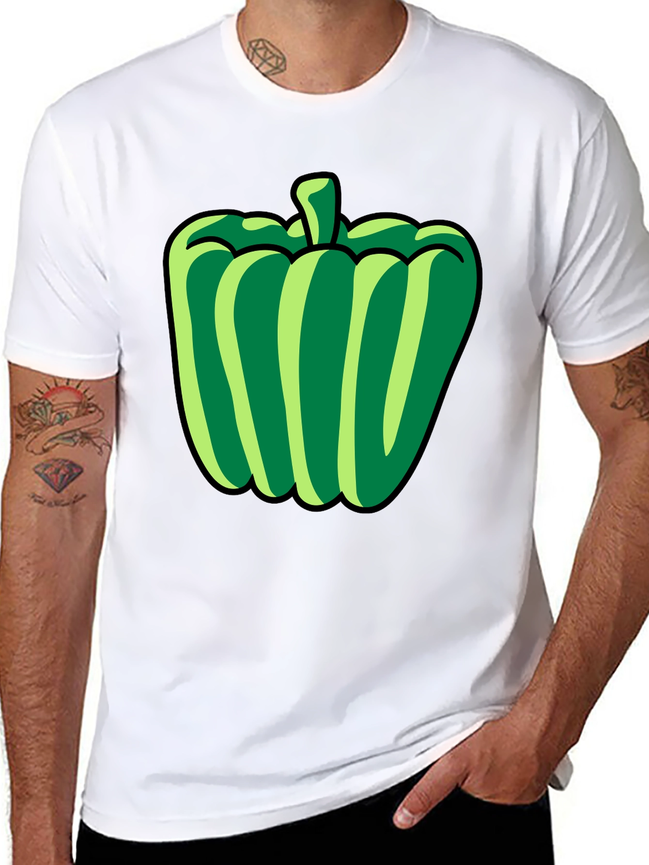Green Pepper Graphic T-Shirt - Black Casual Tee