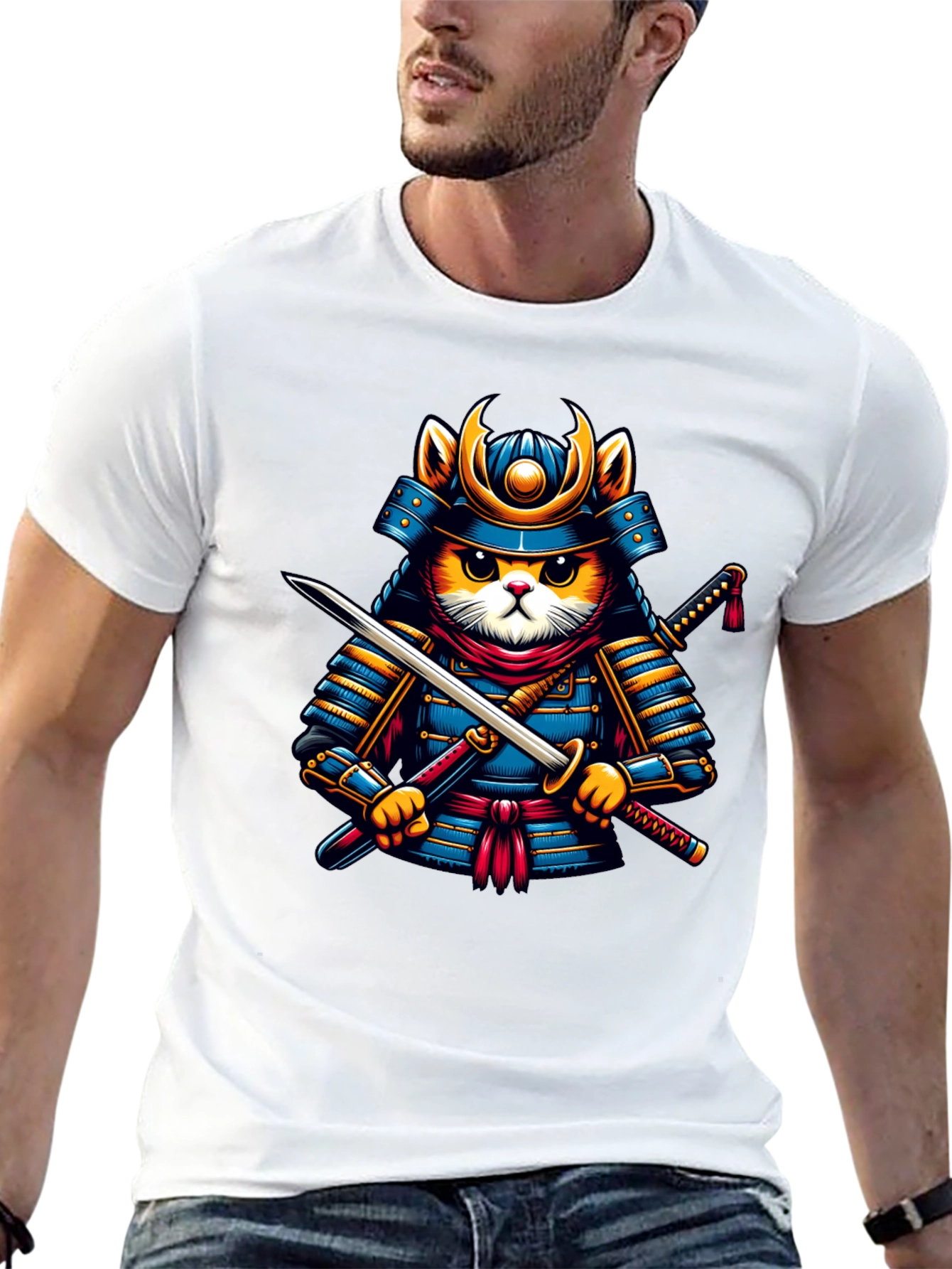 Samurai Cat T-Shirt - Unique Graphic Tee