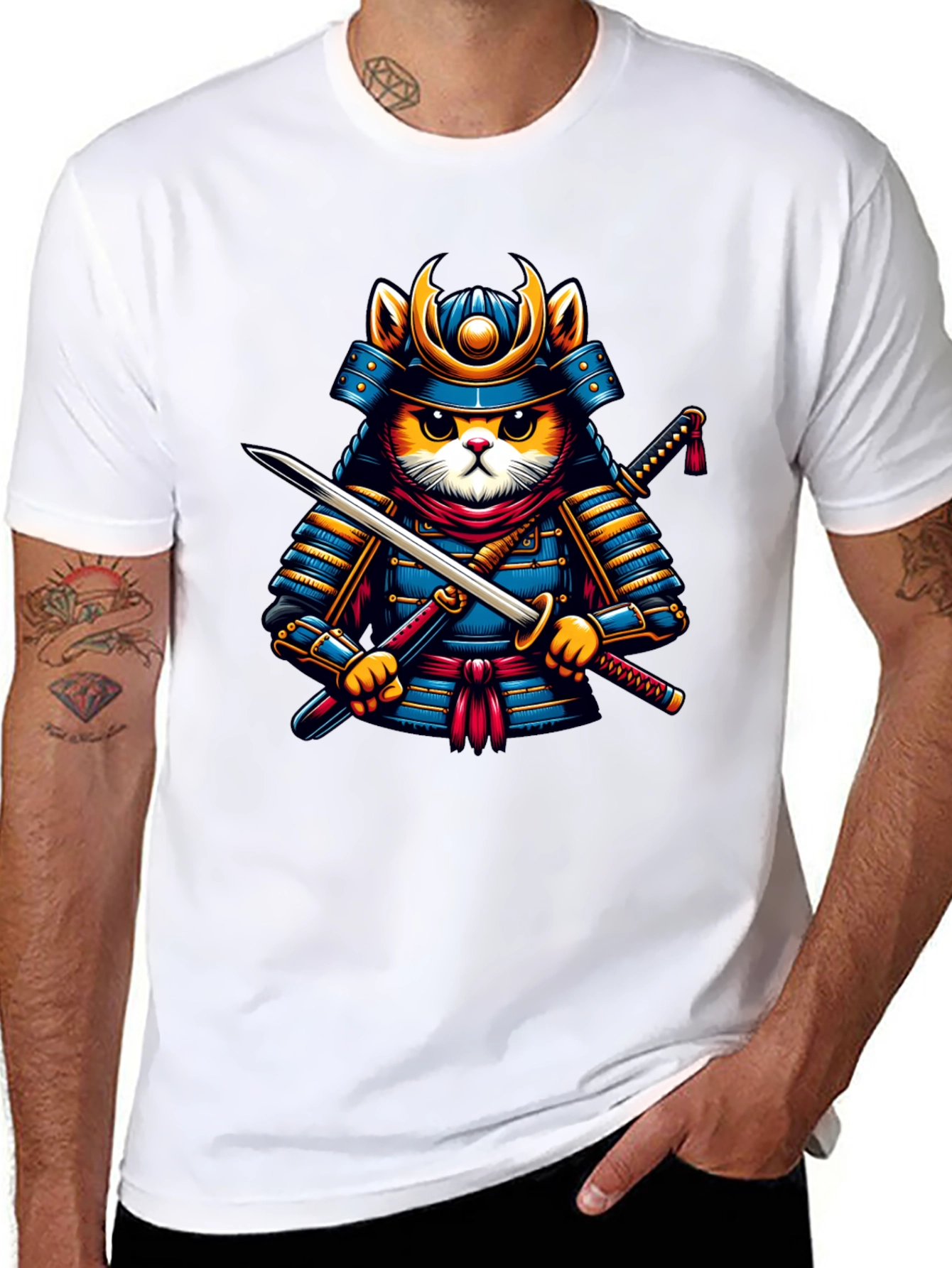 Samurai Cat T-Shirt - Unique Graphic Tee
