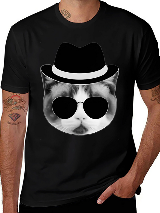 Cool Cat in Hat Graphic T-Shirt