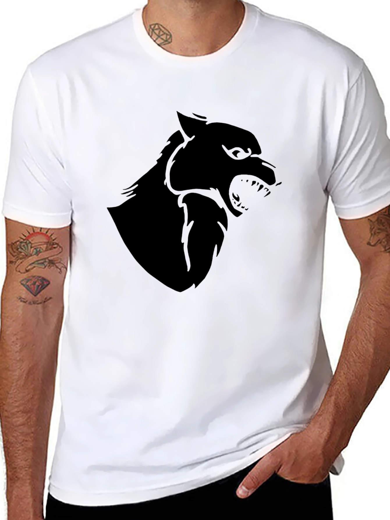 Mens Black Wolf Graphic Tee - Stylish & Bold