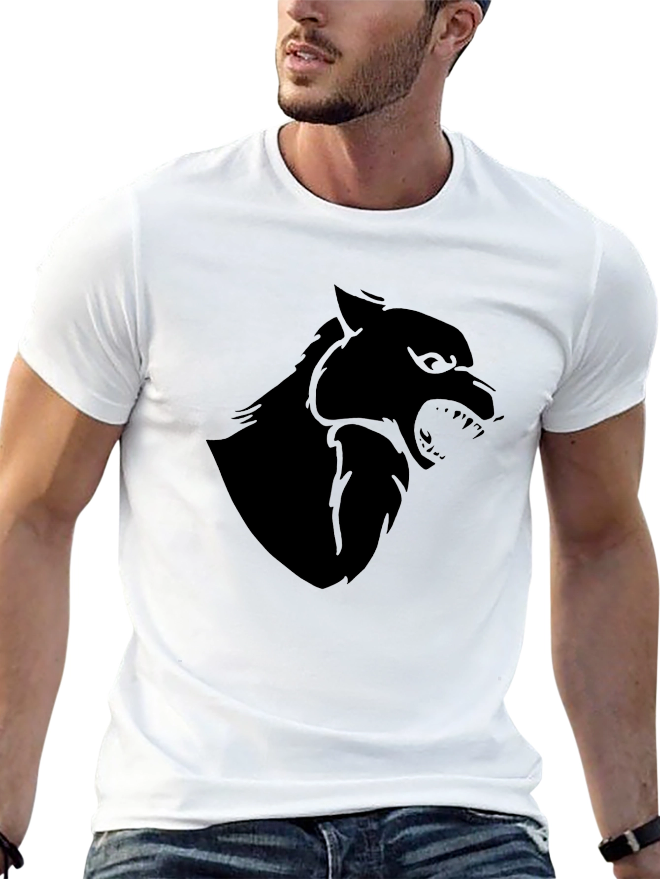 Mens Black Wolf Graphic Tee - Stylish & Bold