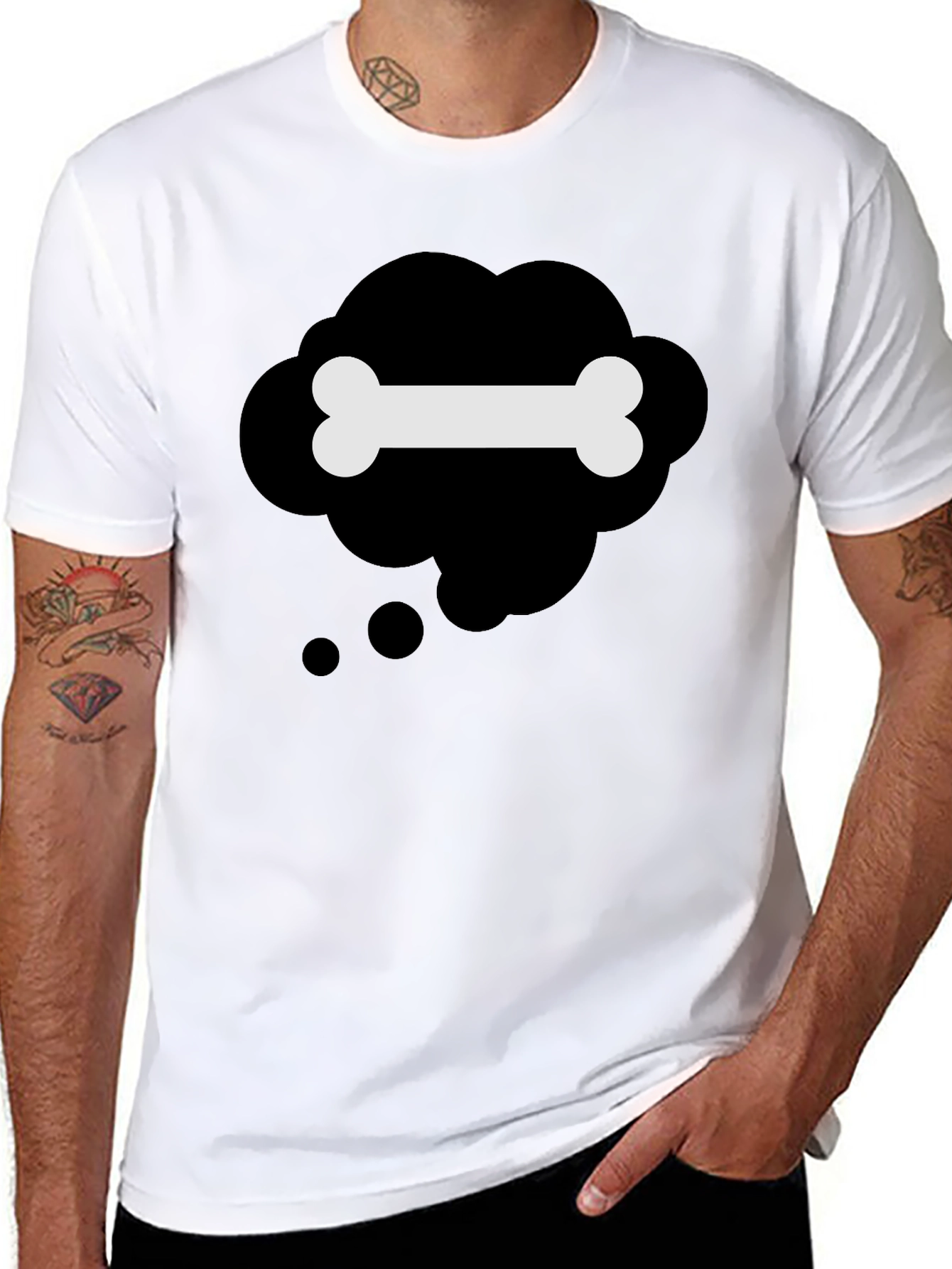 Black T-Shirt with Bone Thought Bubble Design