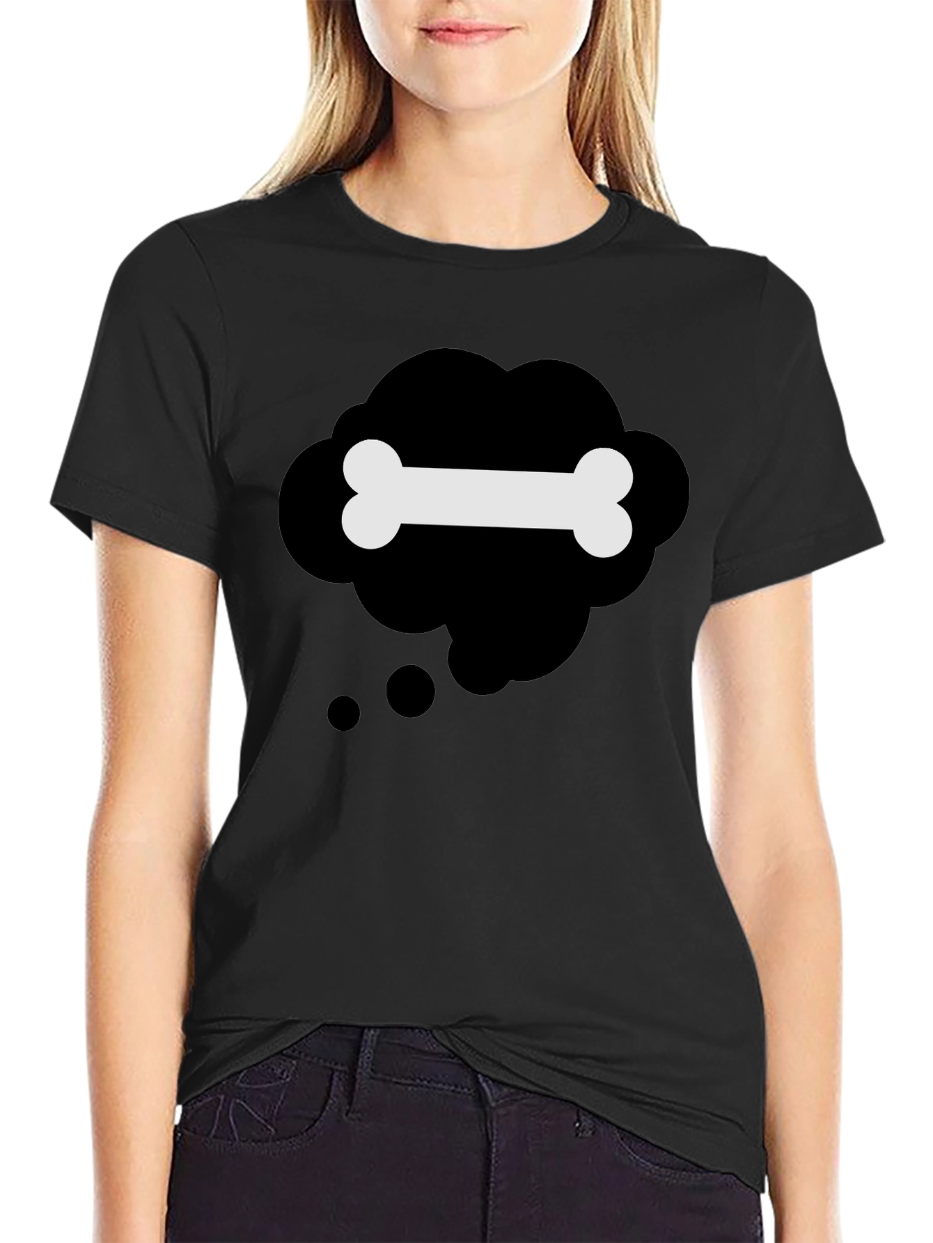 Black T-Shirt with Bone Thought Bubble Design