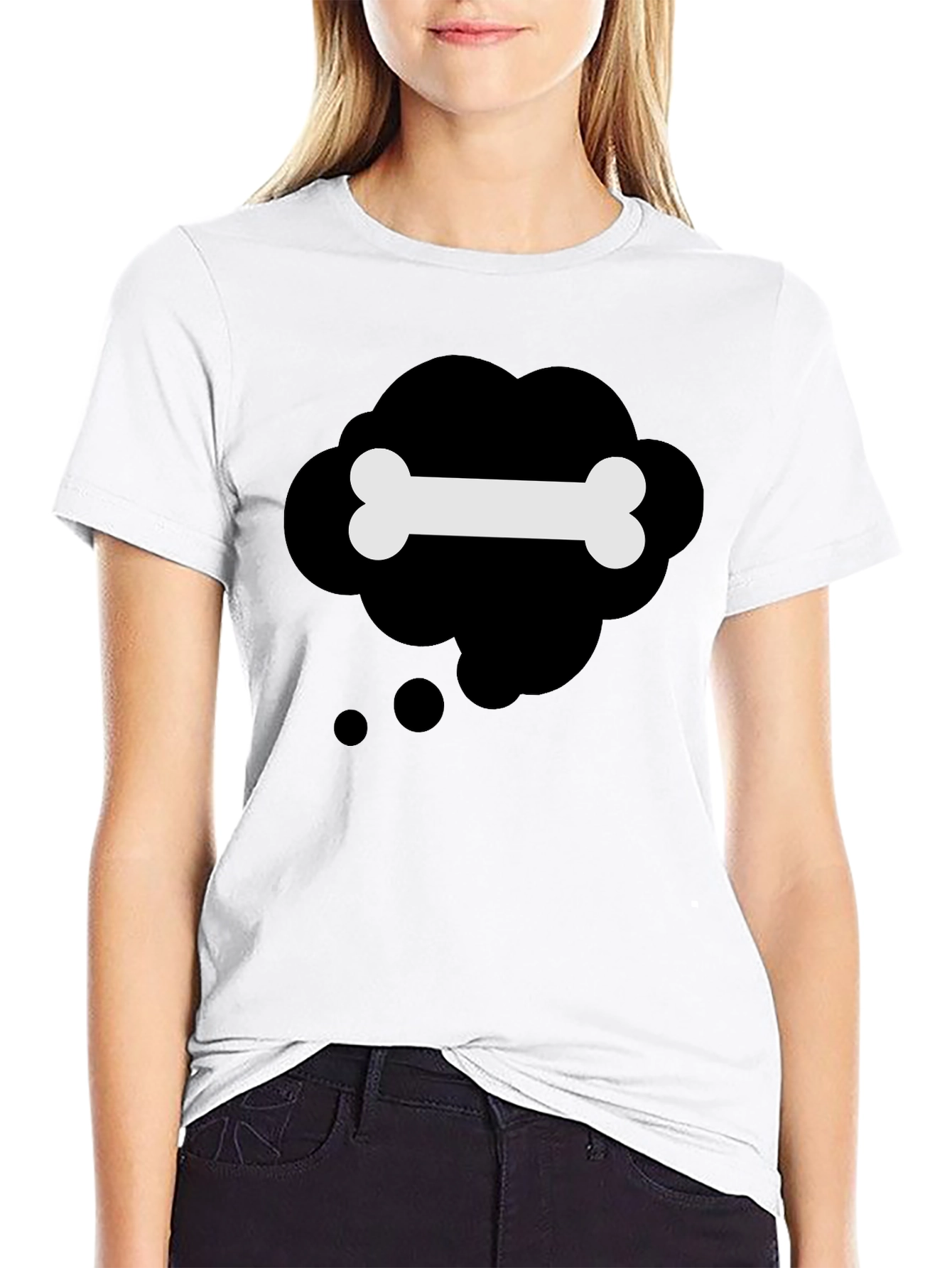Black T-Shirt with Bone Thought Bubble Design