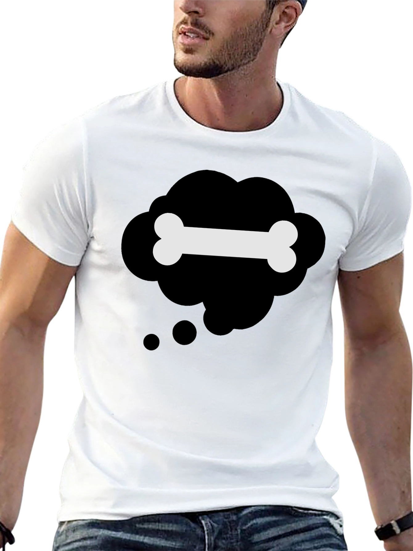 Black T-Shirt with Bone Thought Bubble Design