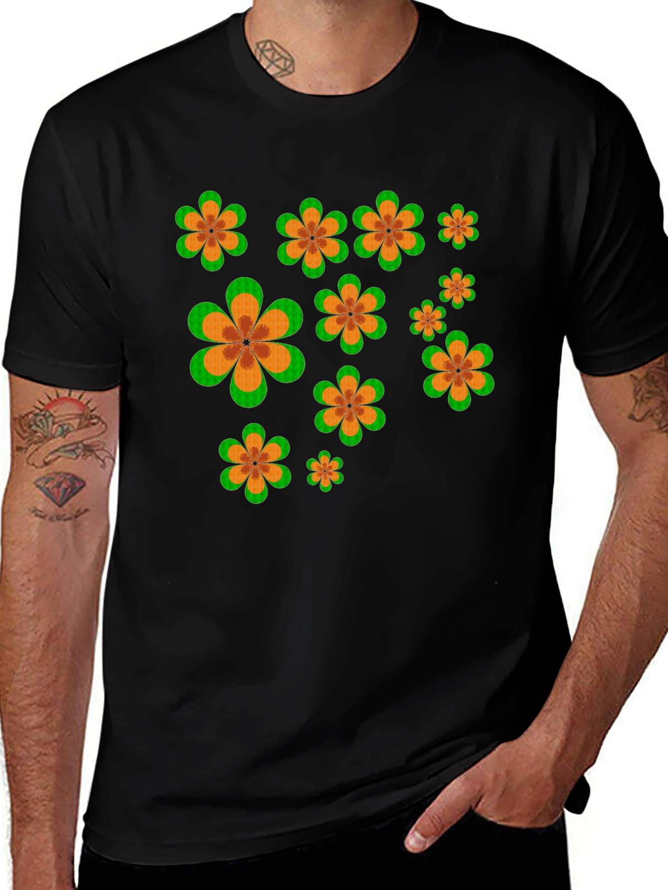 Retro Flower Power Black T-Shirt