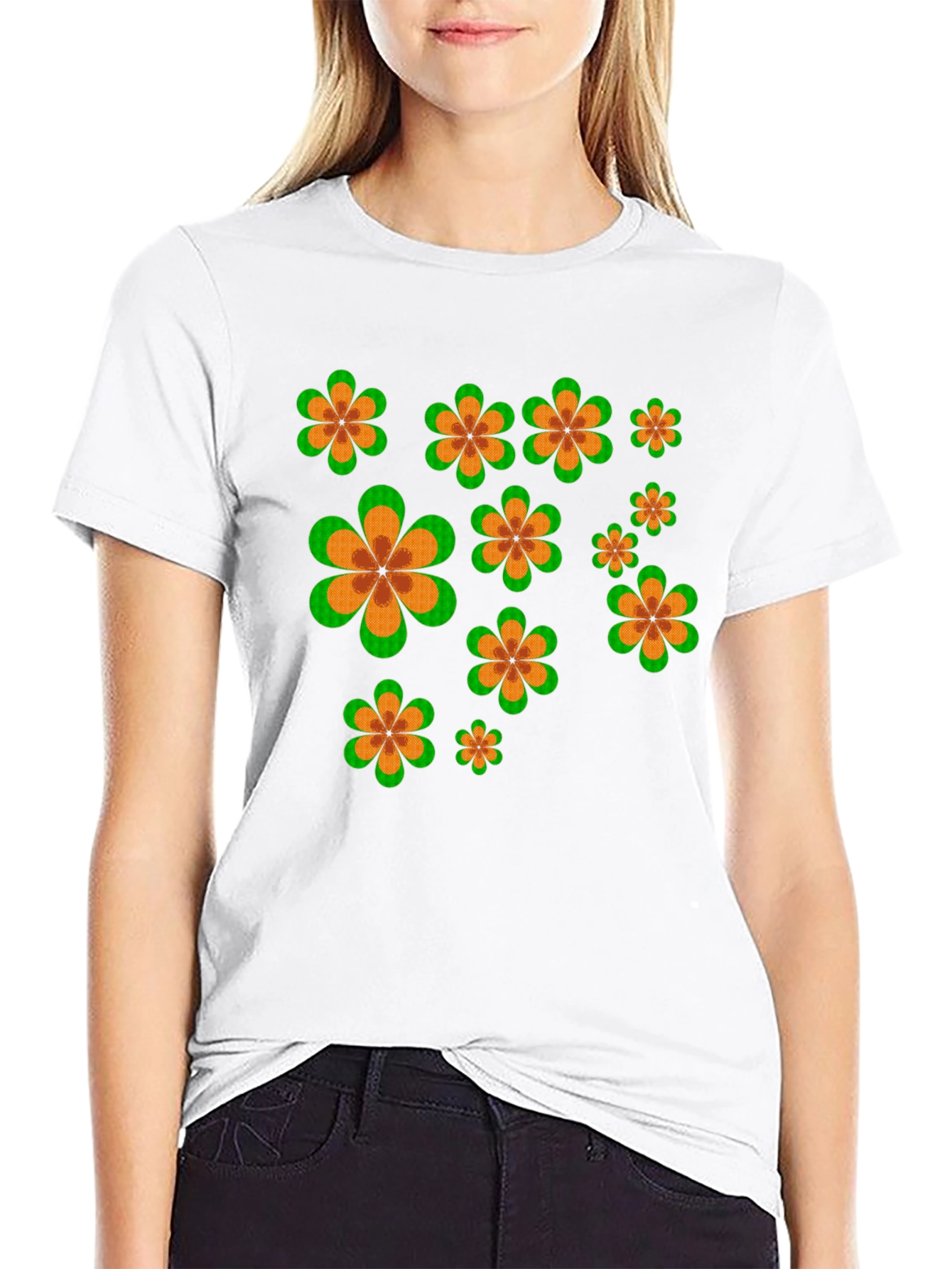 Retro Flower Power Black T-Shirt