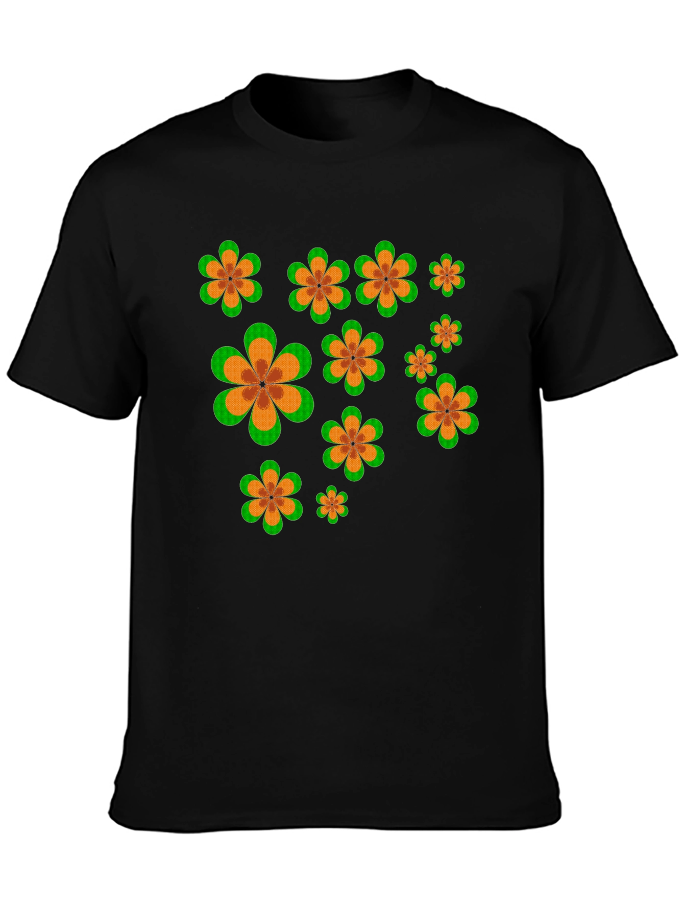 Retro Flower Power Black T-Shirt