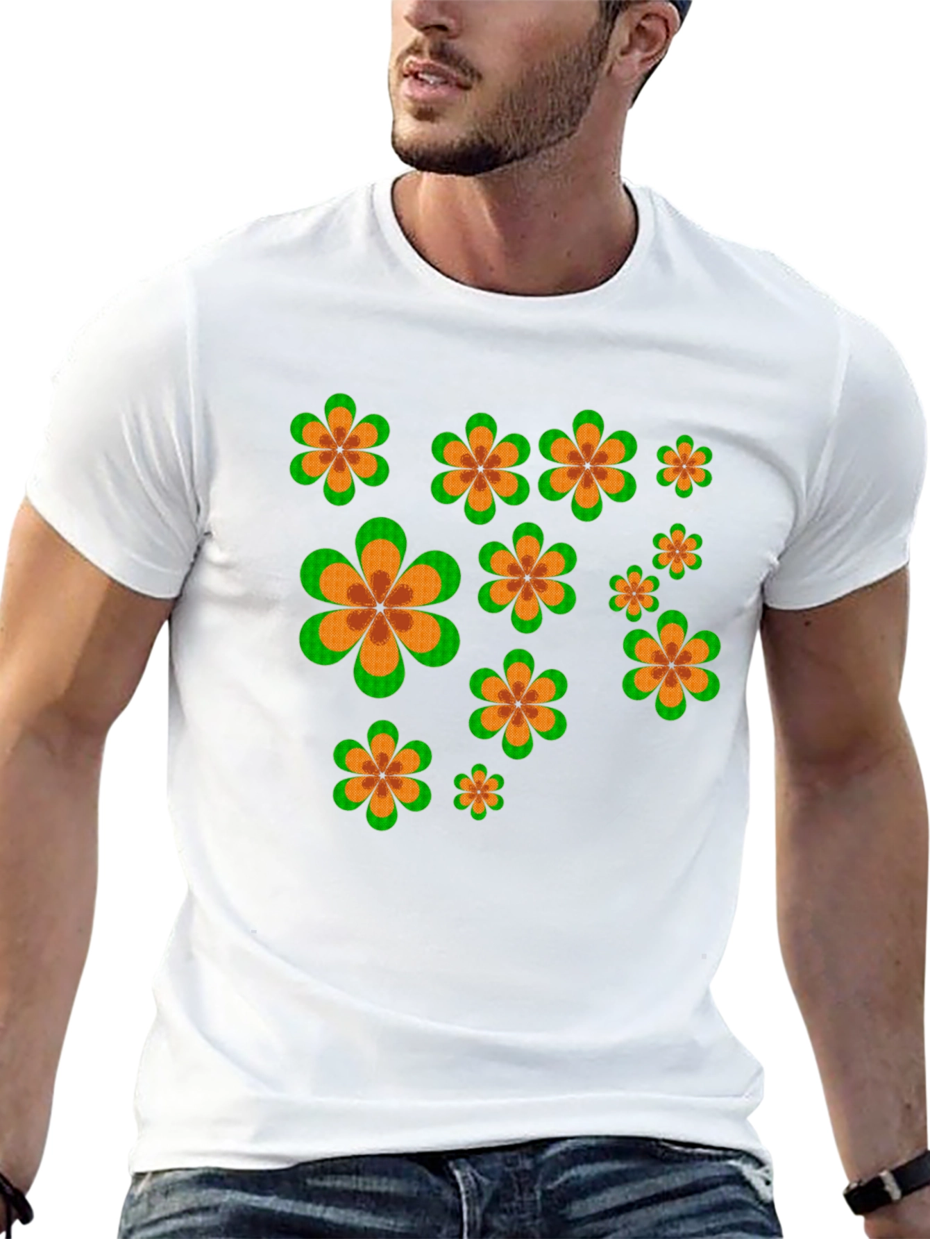 Retro Flower Power Black T-Shirt