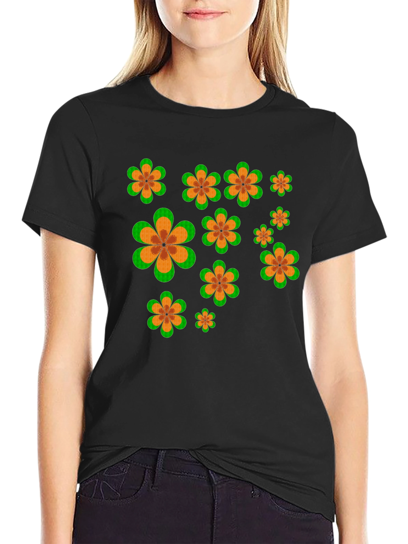 Retro Flower Power Black T-Shirt