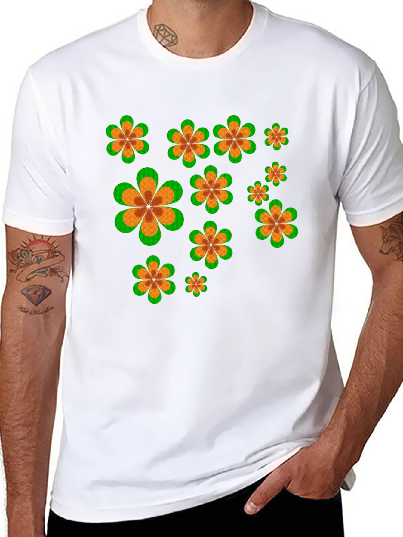 Retro Flower Power Black T-Shirt