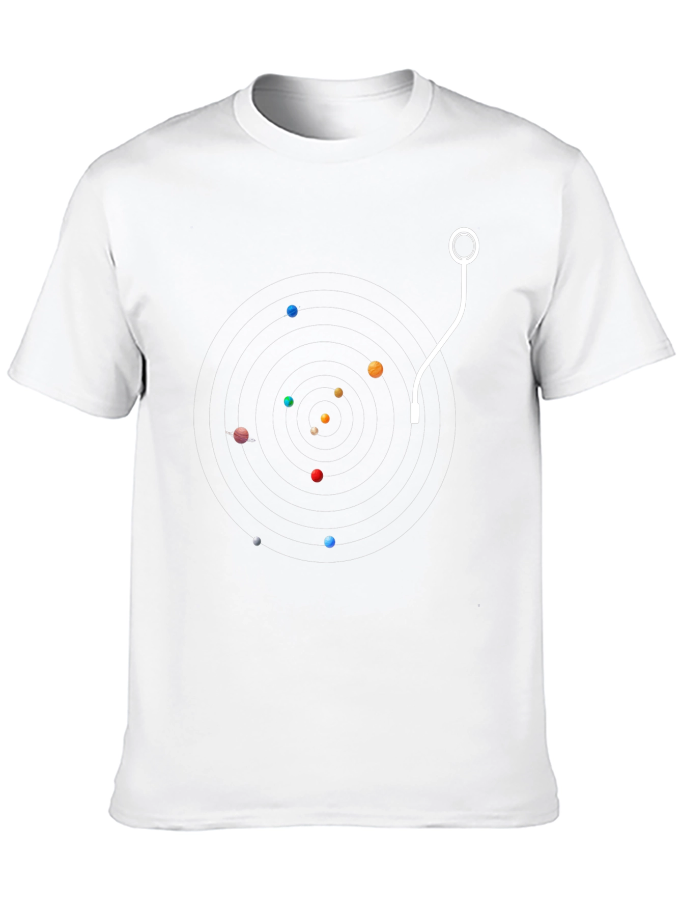 Planetary Turntable Black T-Shirt - Unique Space Music Design