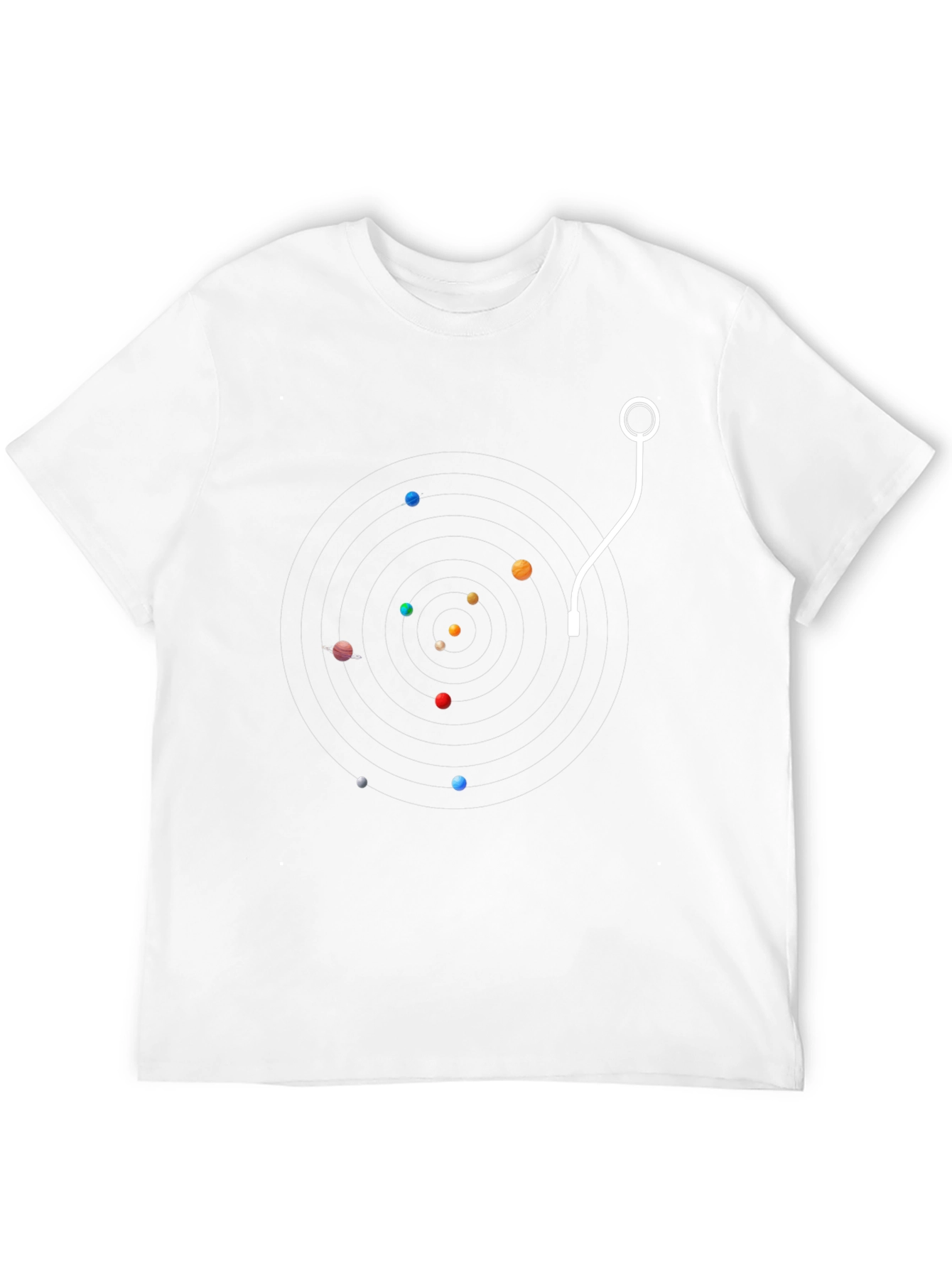 Planetary Turntable Black T-Shirt - Unique Space Music Design