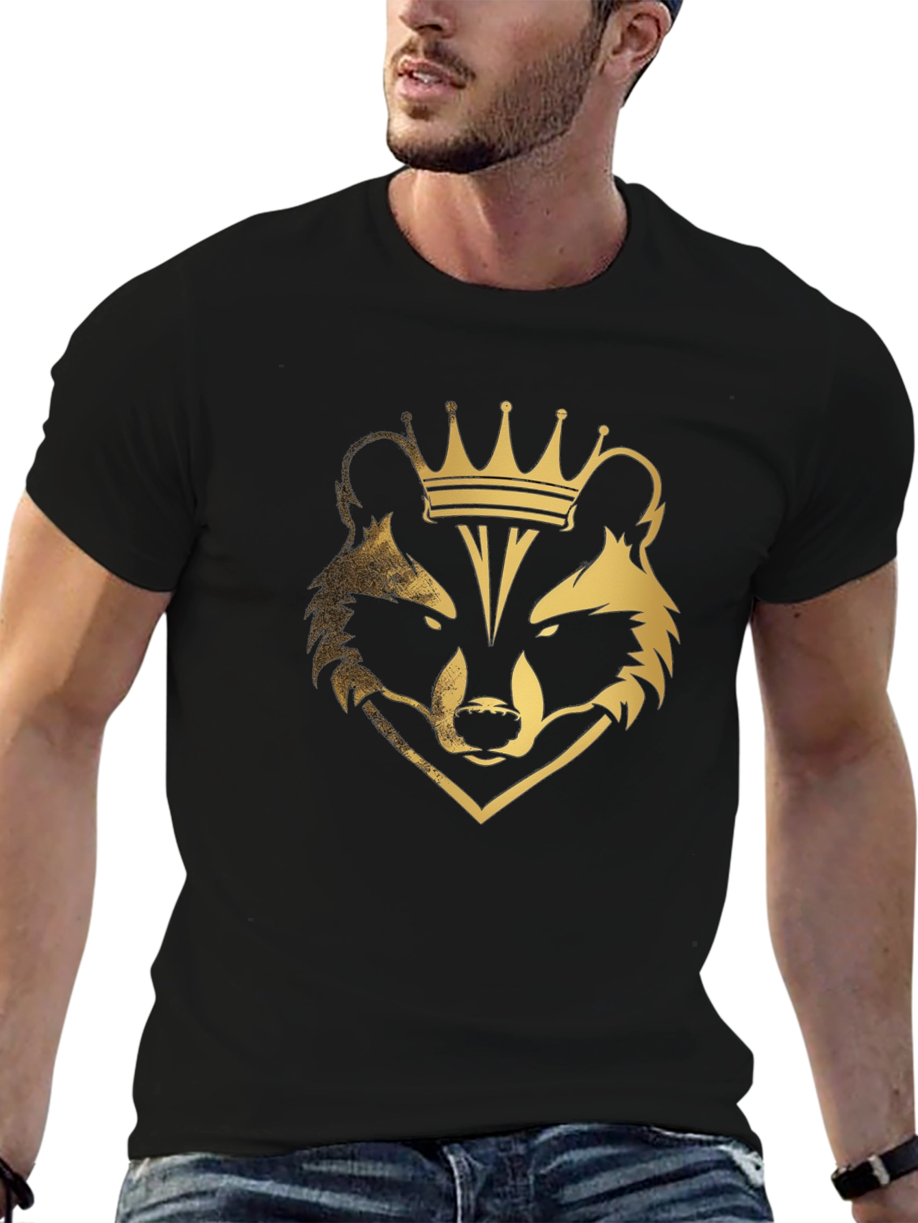 Raccoon King Graphic Tee - Black Cotton Blend T-Shirt