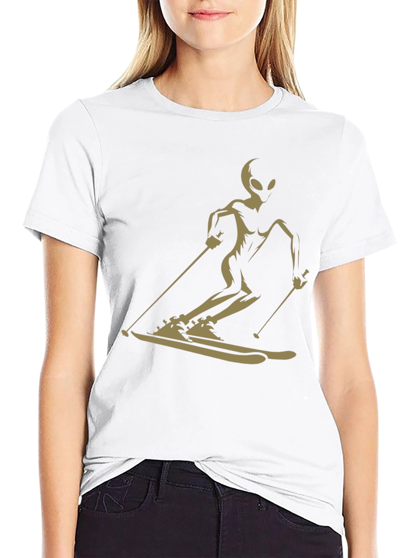Alien Skier Graphic Tee - Black Unisex T-Shirt