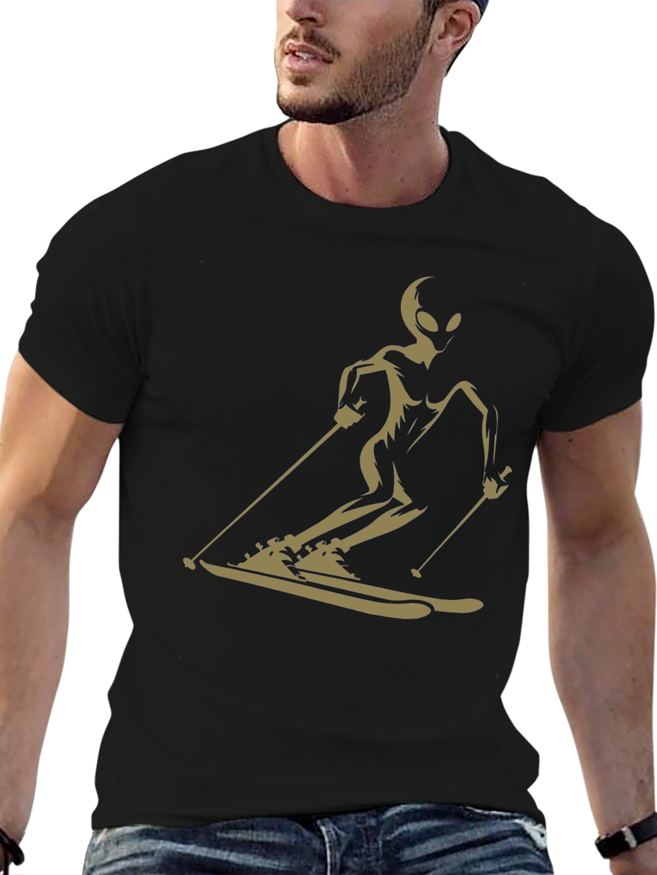 Alien Skier Graphic Tee - Black Unisex T-Shirt