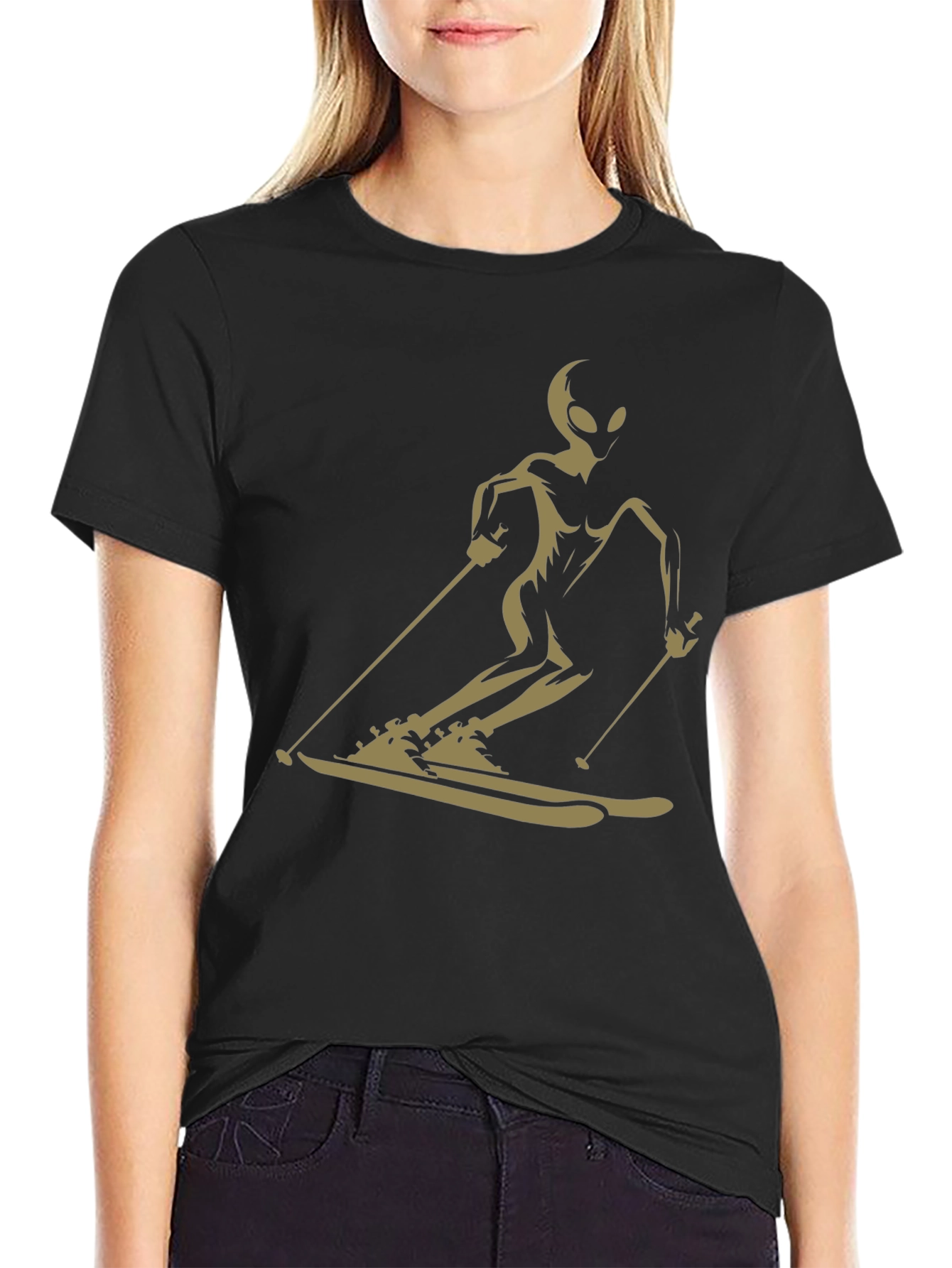 Alien Skier Graphic Tee - Black Unisex T-Shirt
