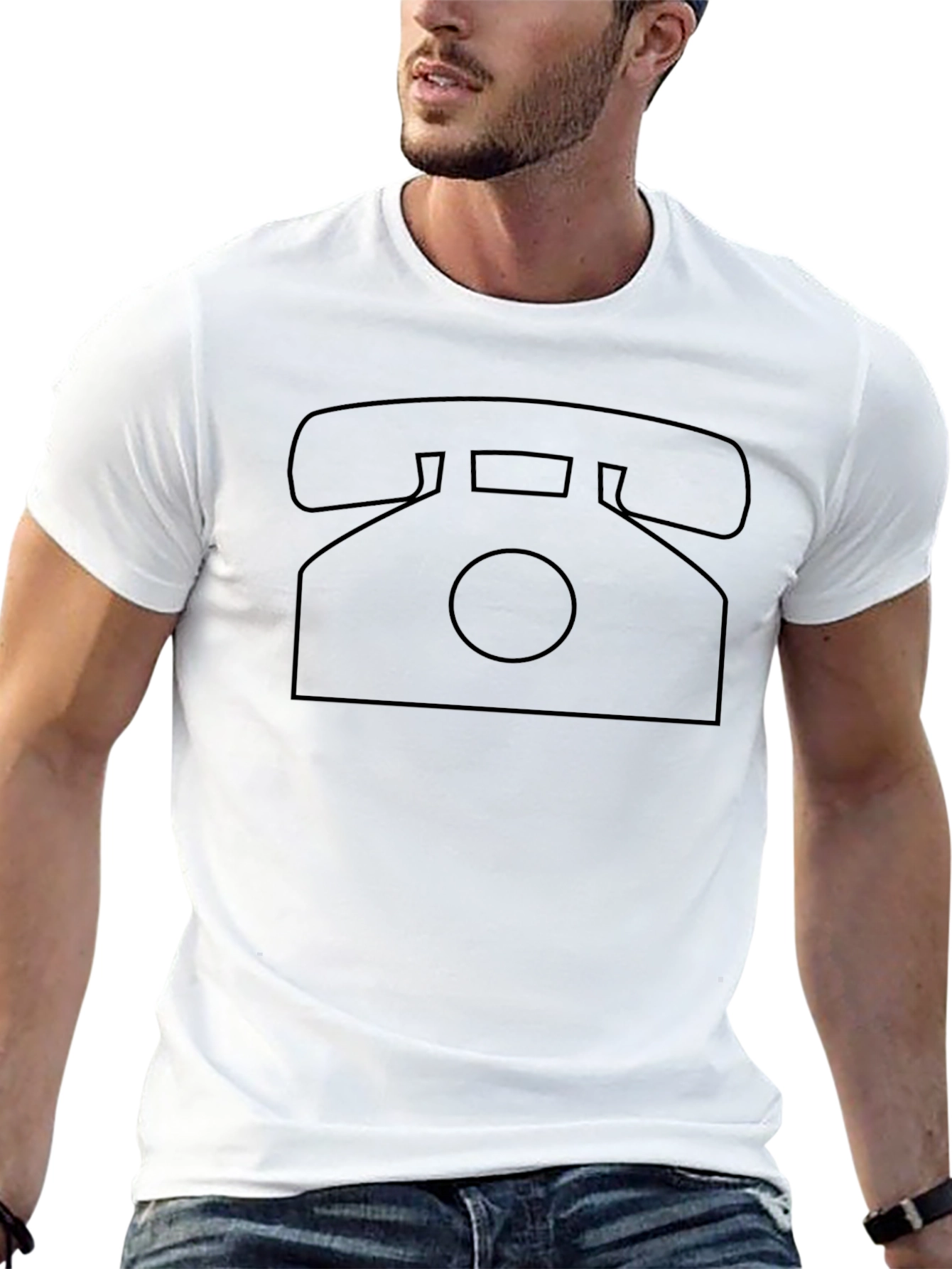Retro Telephone Outline Black T-Shirt