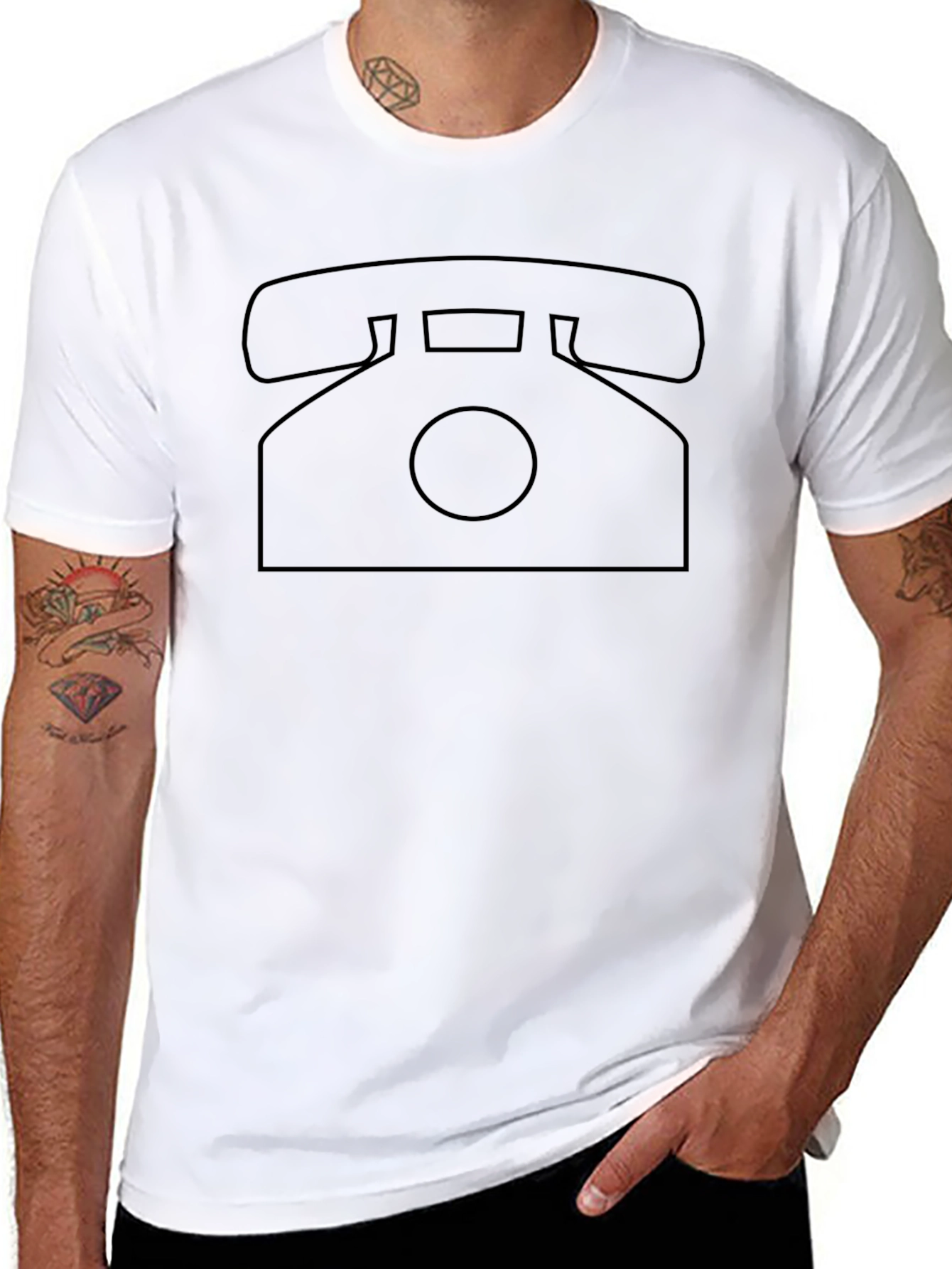 Retro Telephone Outline Black T-Shirt
