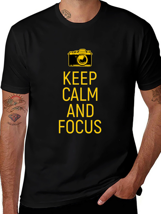 Keep Calm and Focus Camera Graphic Tee - Black