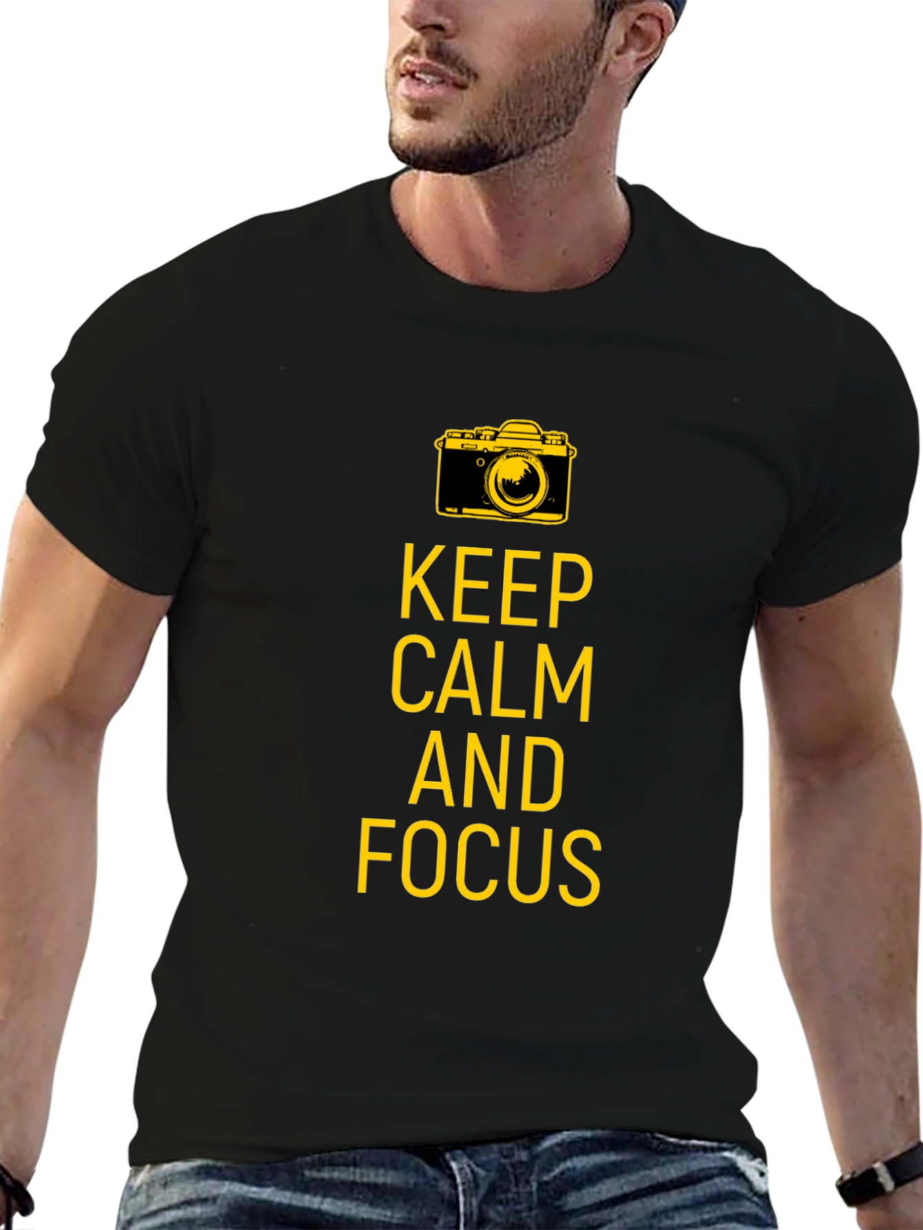 Keep Calm and Focus Camera Graphic Tee - Black