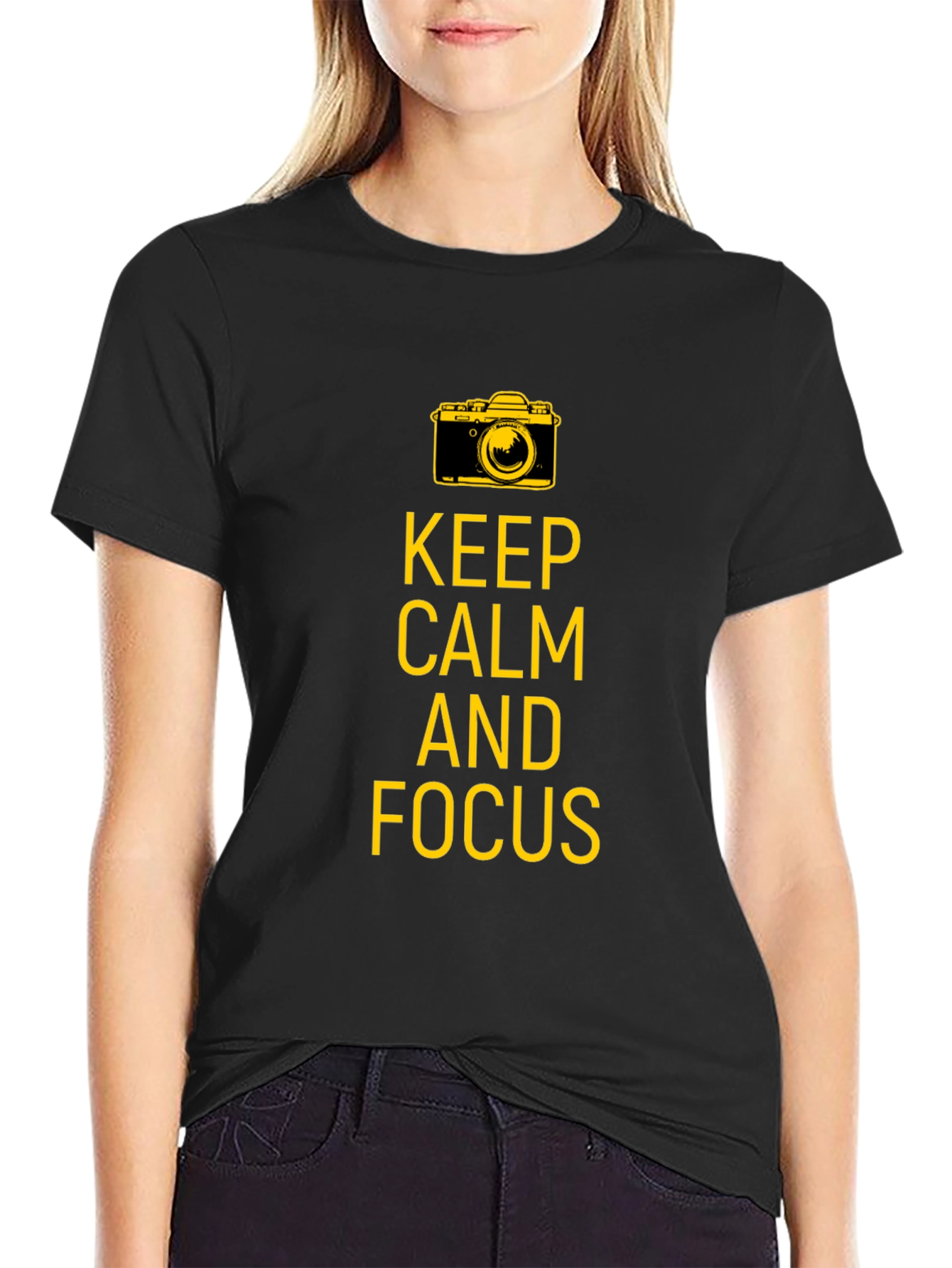 Keep Calm and Focus Camera Graphic Tee - Black