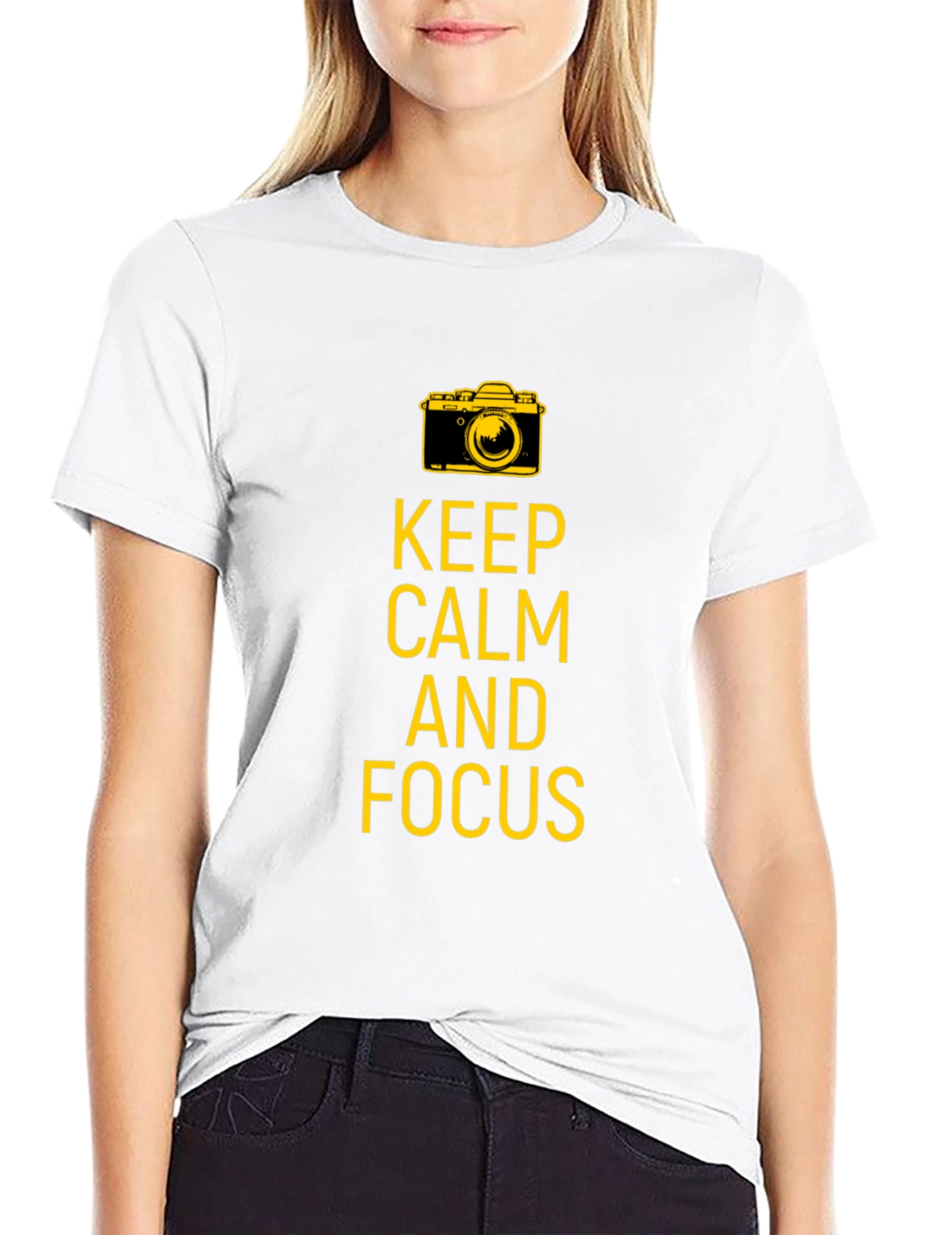 Keep Calm and Focus Camera Graphic Tee - Black