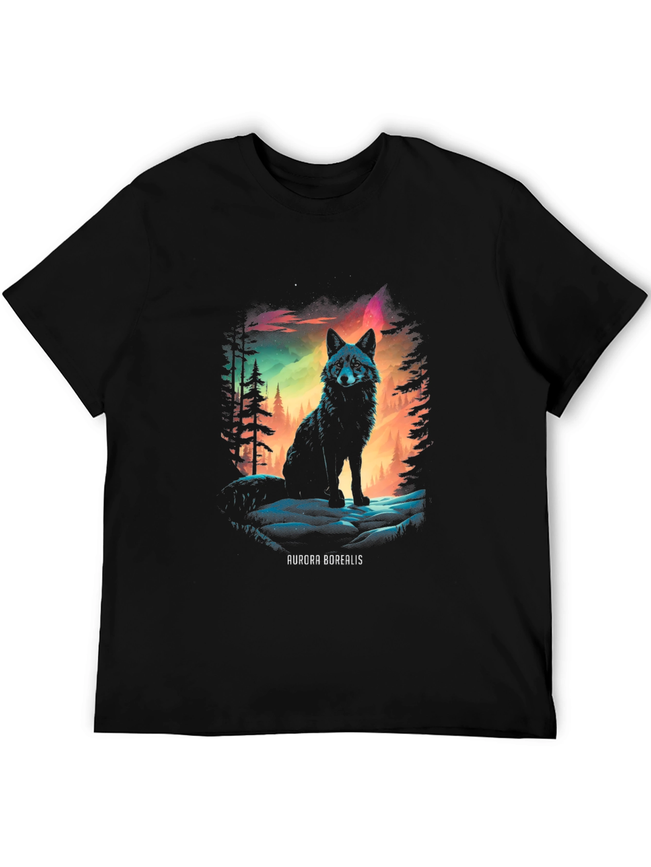 Aurora Borealis Wolf Graphic T-Shirt