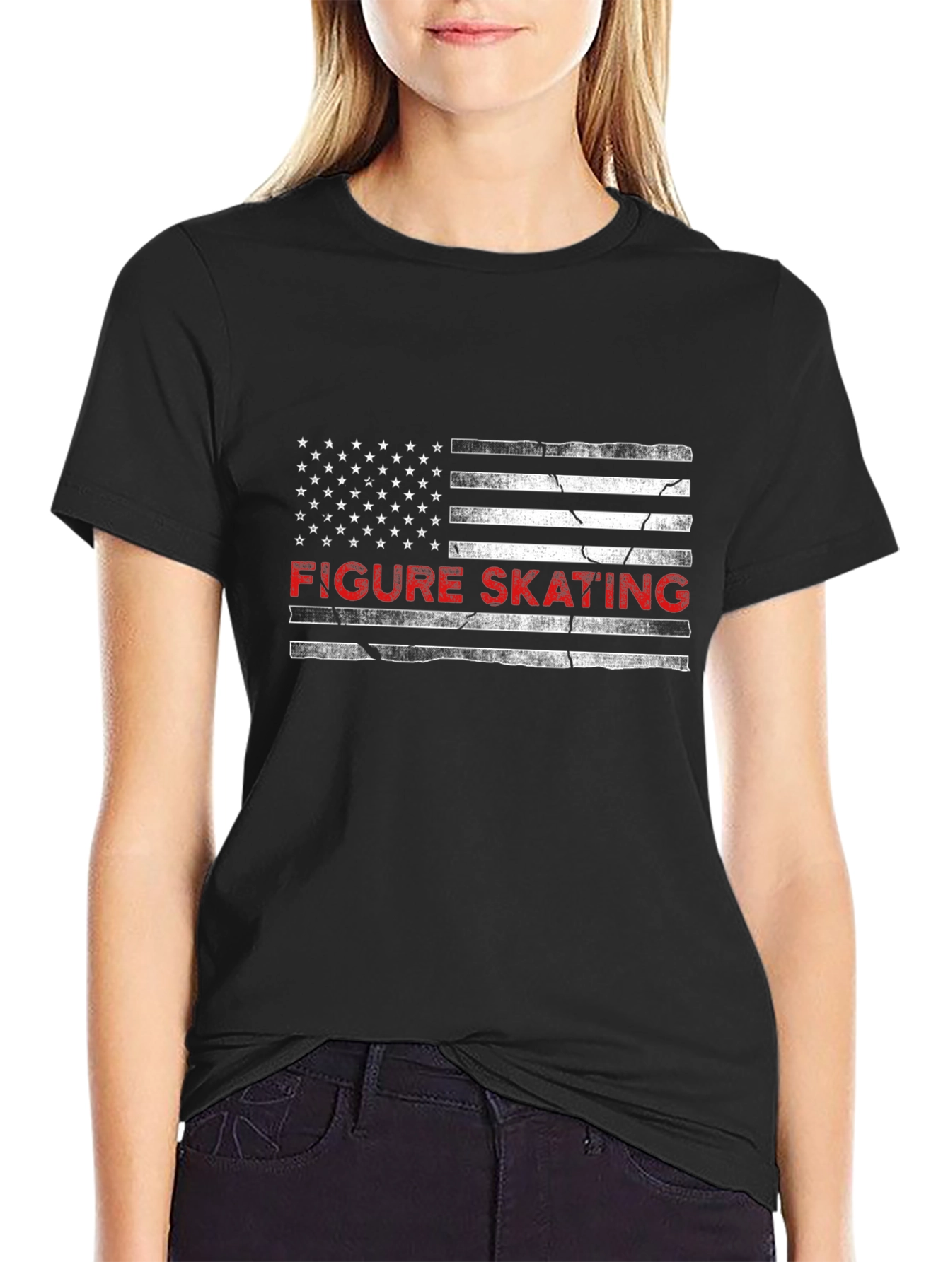 Figure Skating American Flag Graphic Tee