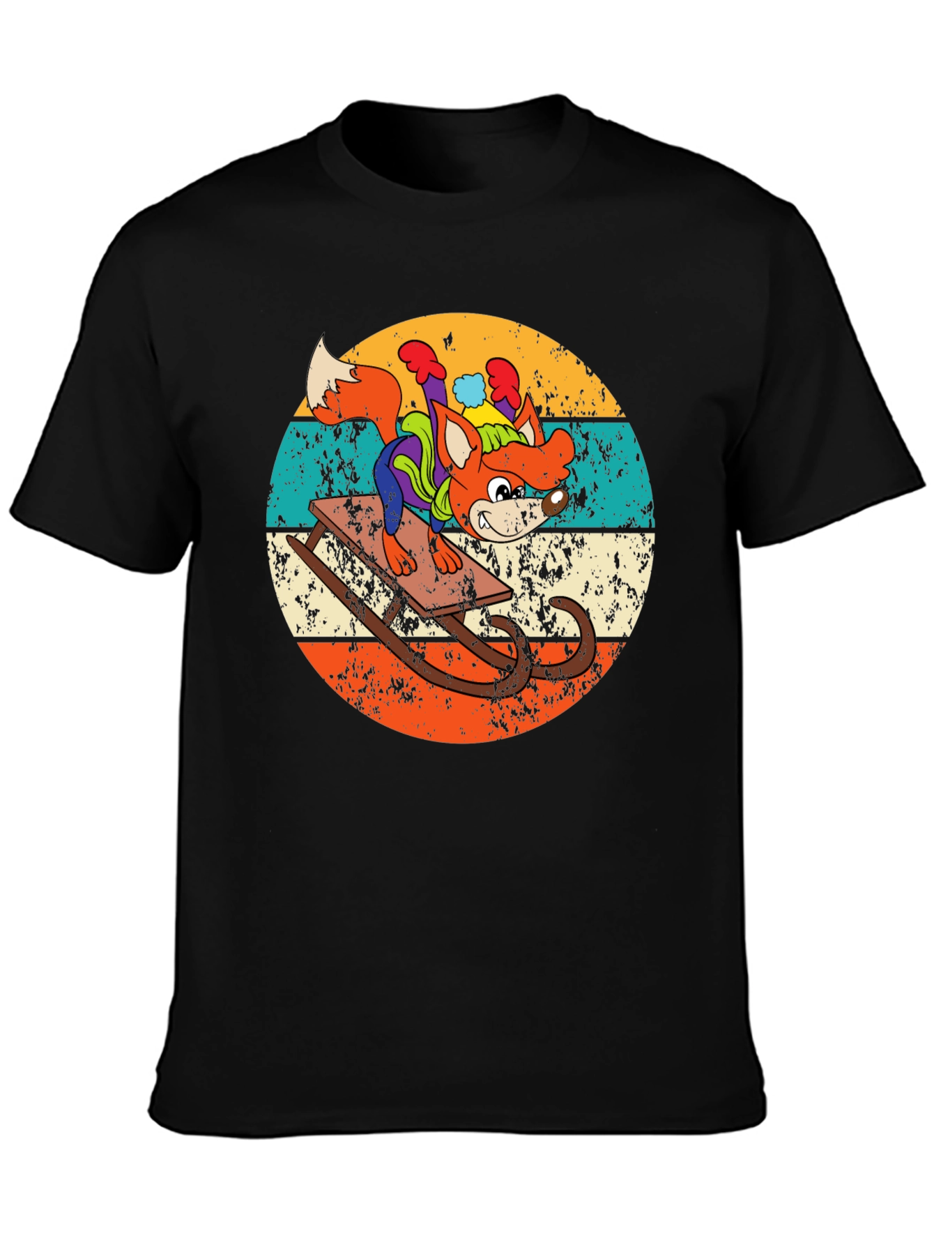 Retro Fox Sledding T-Shirt