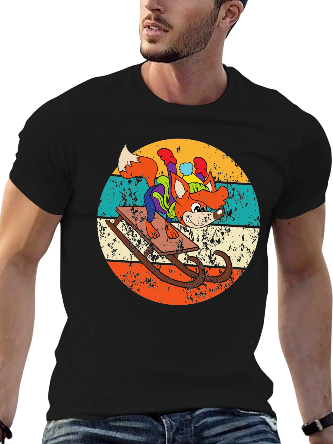 Retro Fox Sledding T-Shirt