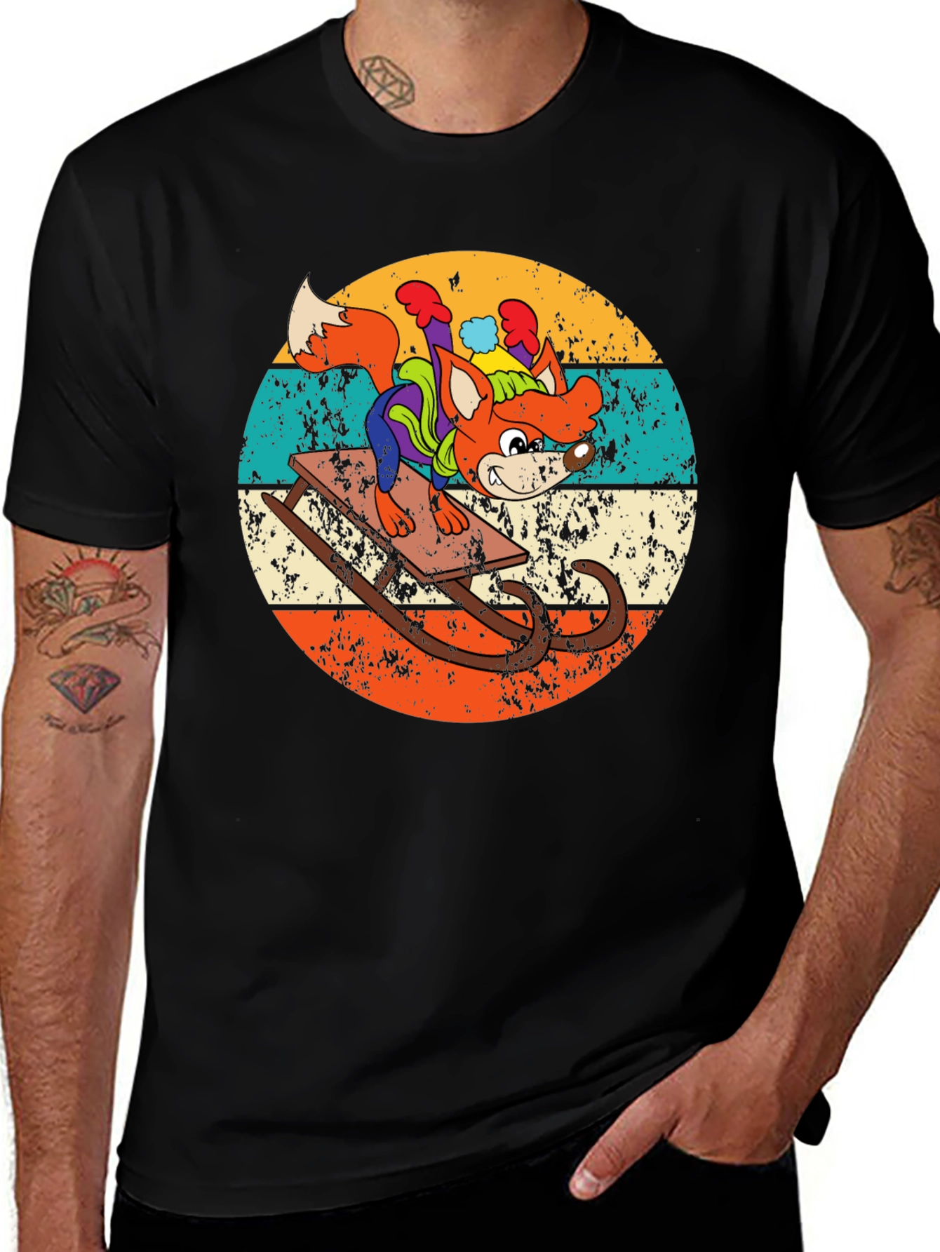 Retro Fox Sledding T-Shirt