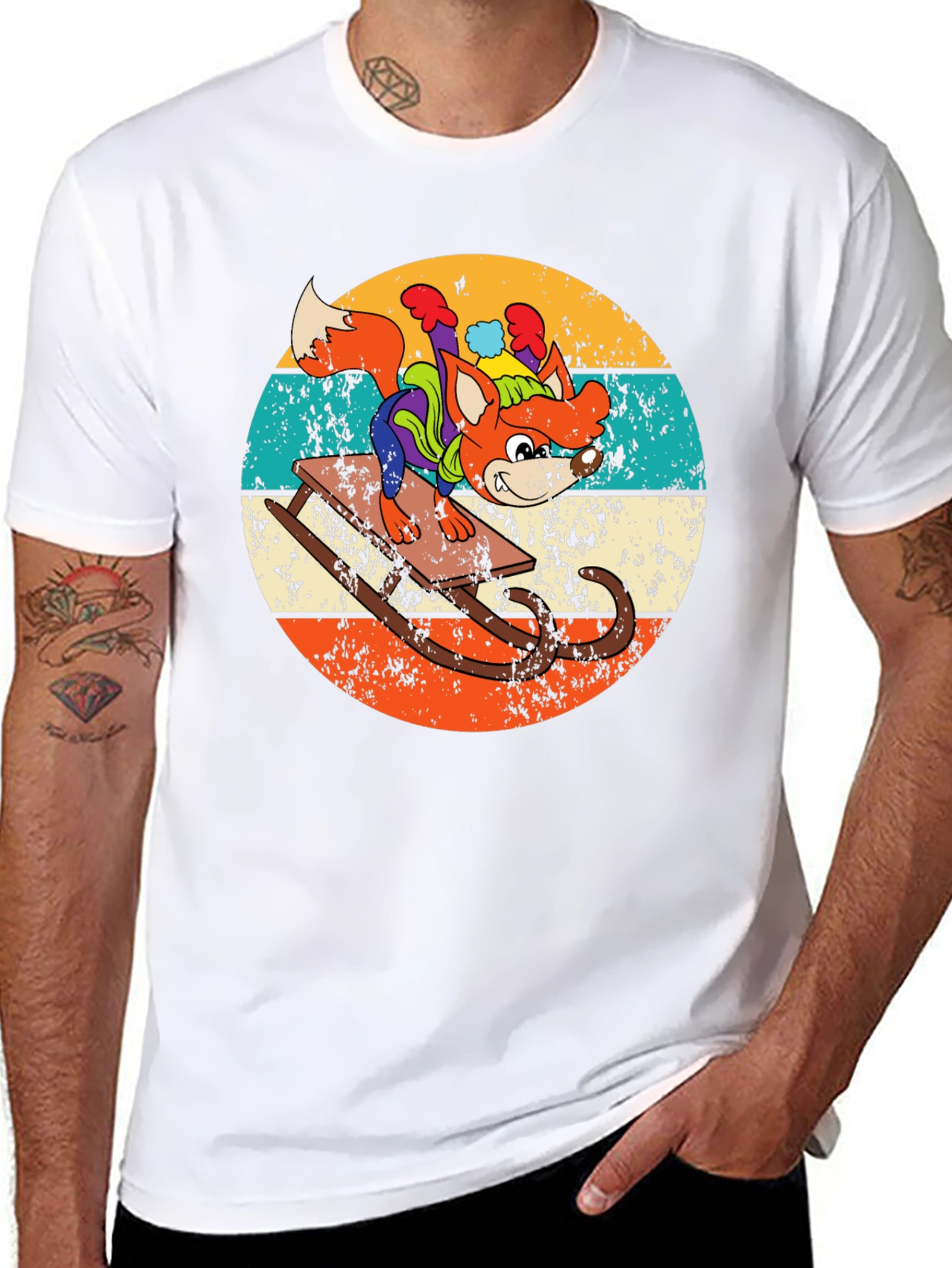 Retro Fox Sledding T-Shirt
