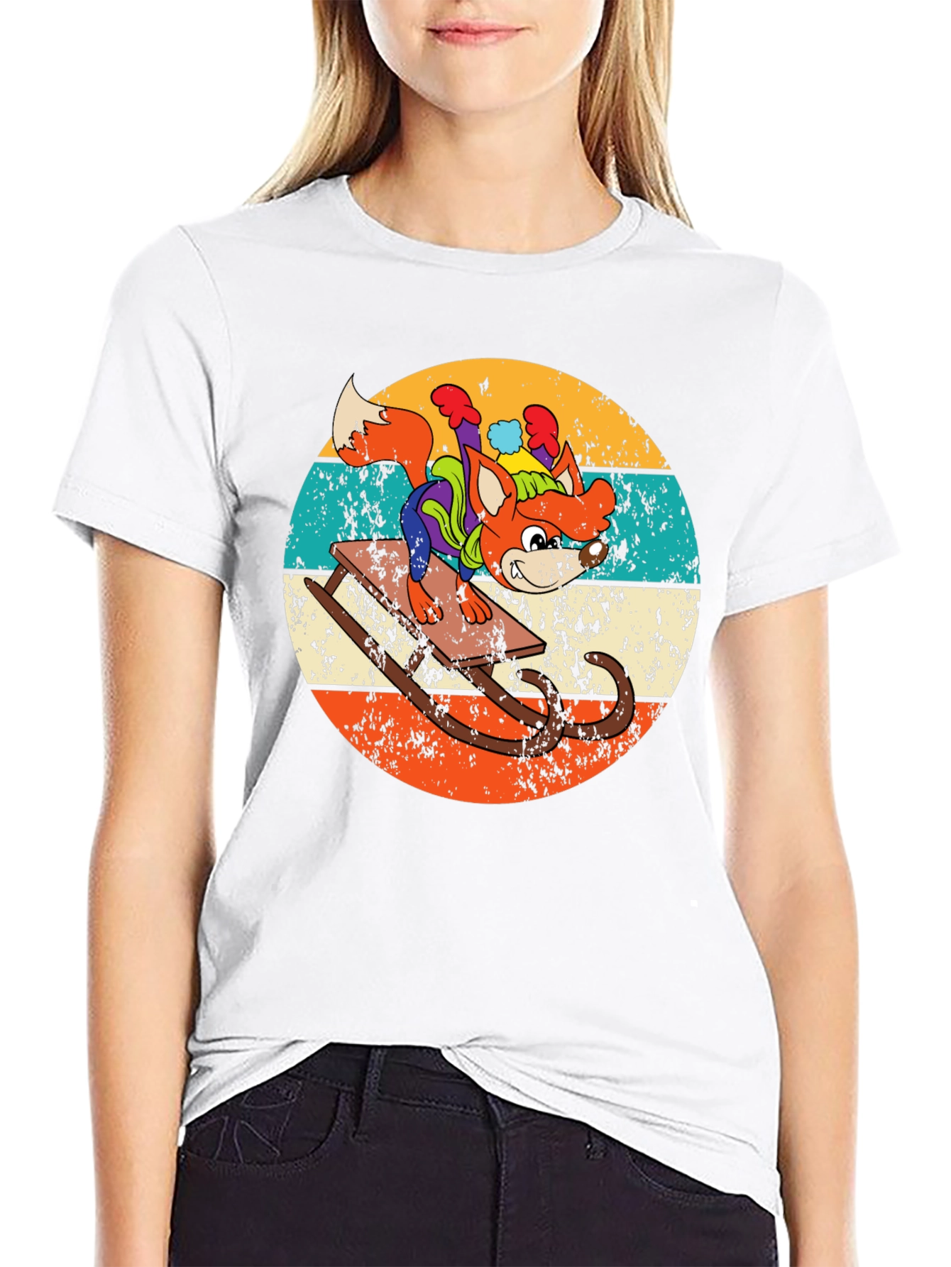 Retro Fox Sledding T-Shirt