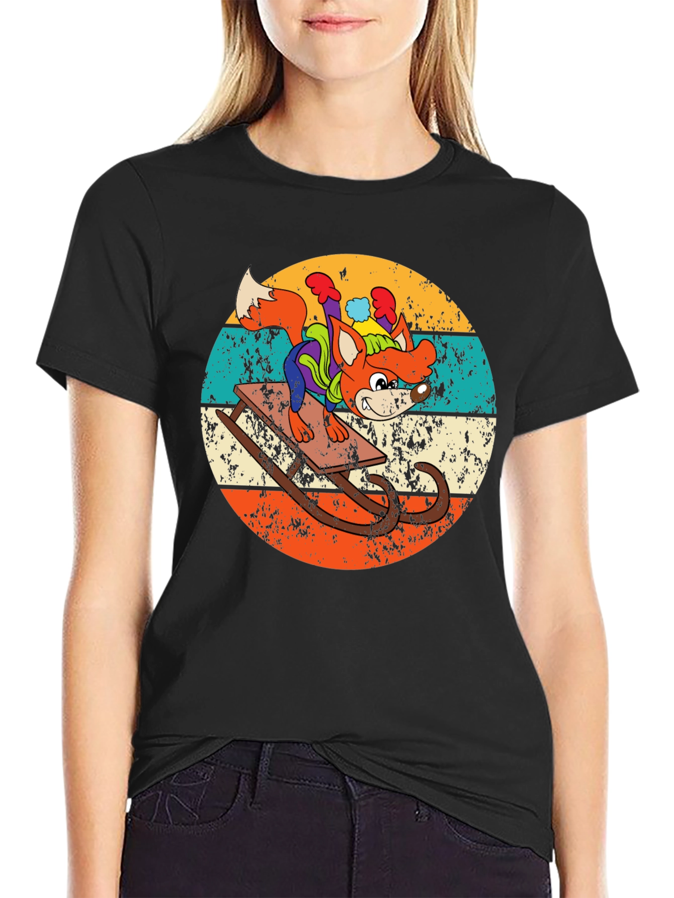 Retro Fox Sledding T-Shirt