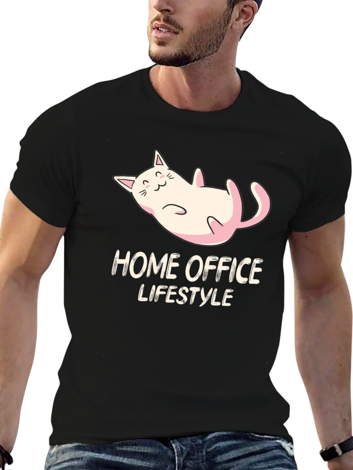 Home Office Lifestyle Cat Graphic T-Shirt