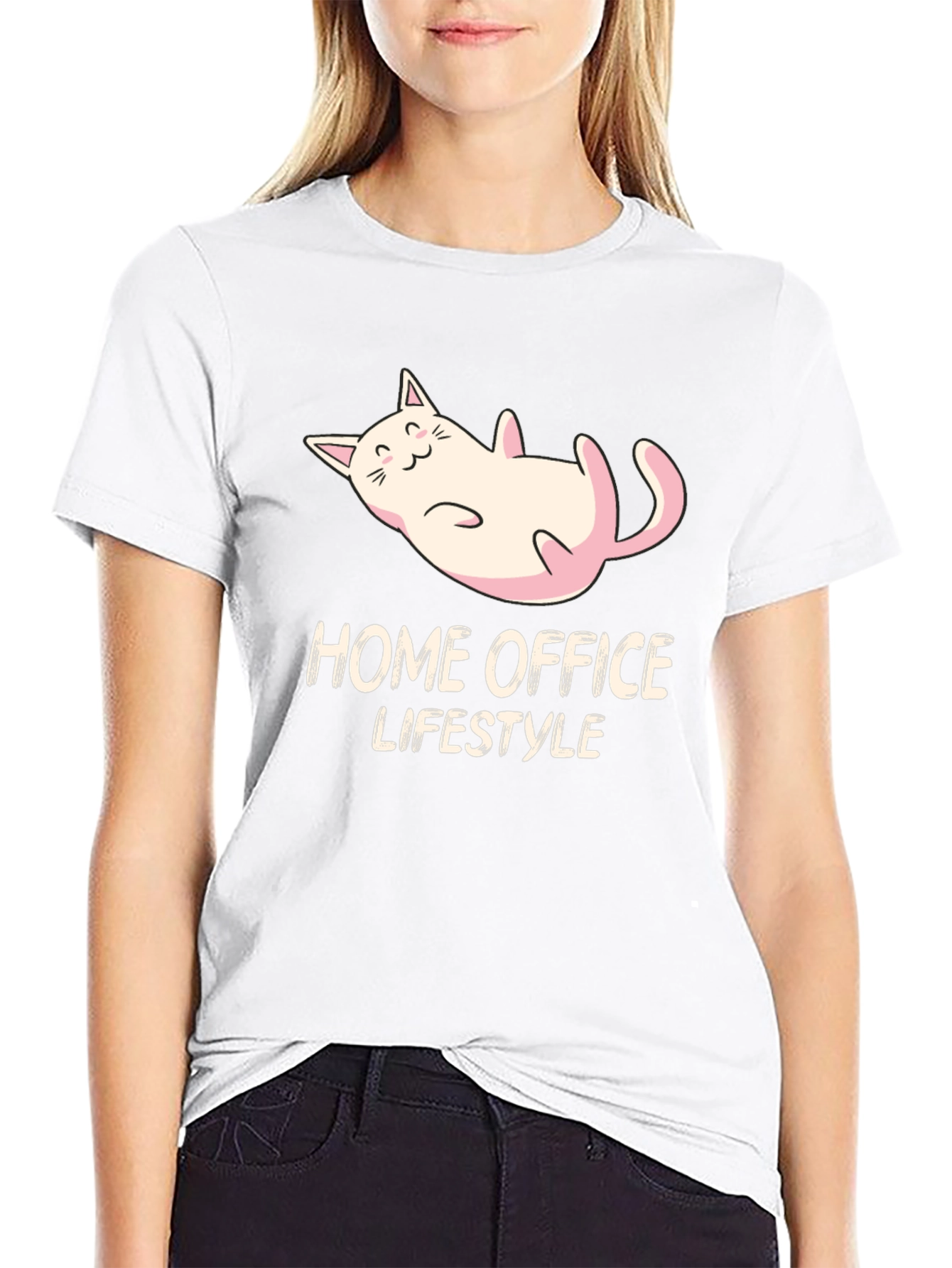 Home Office Lifestyle Cat Graphic T-Shirt