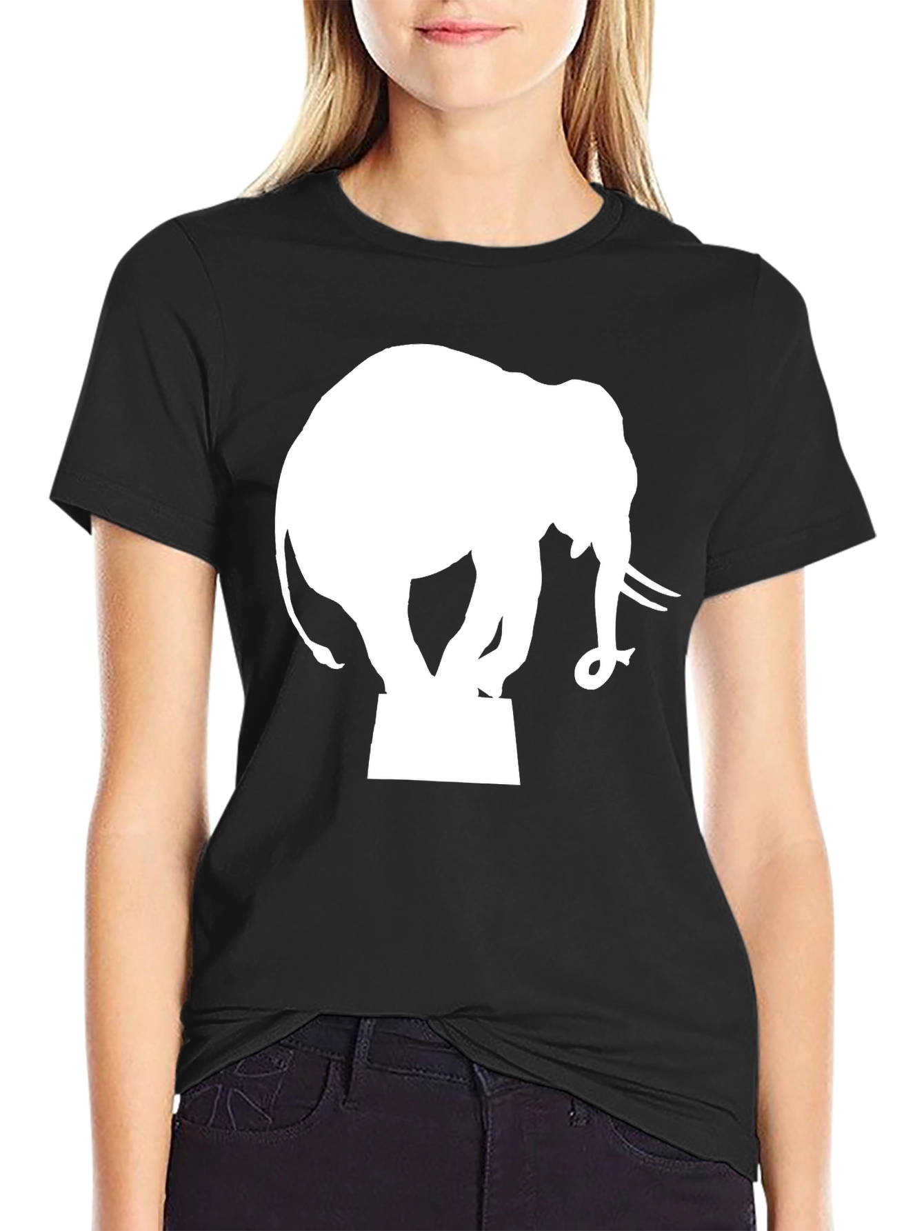 Elephant Silhouette Graphic Tee - Black
