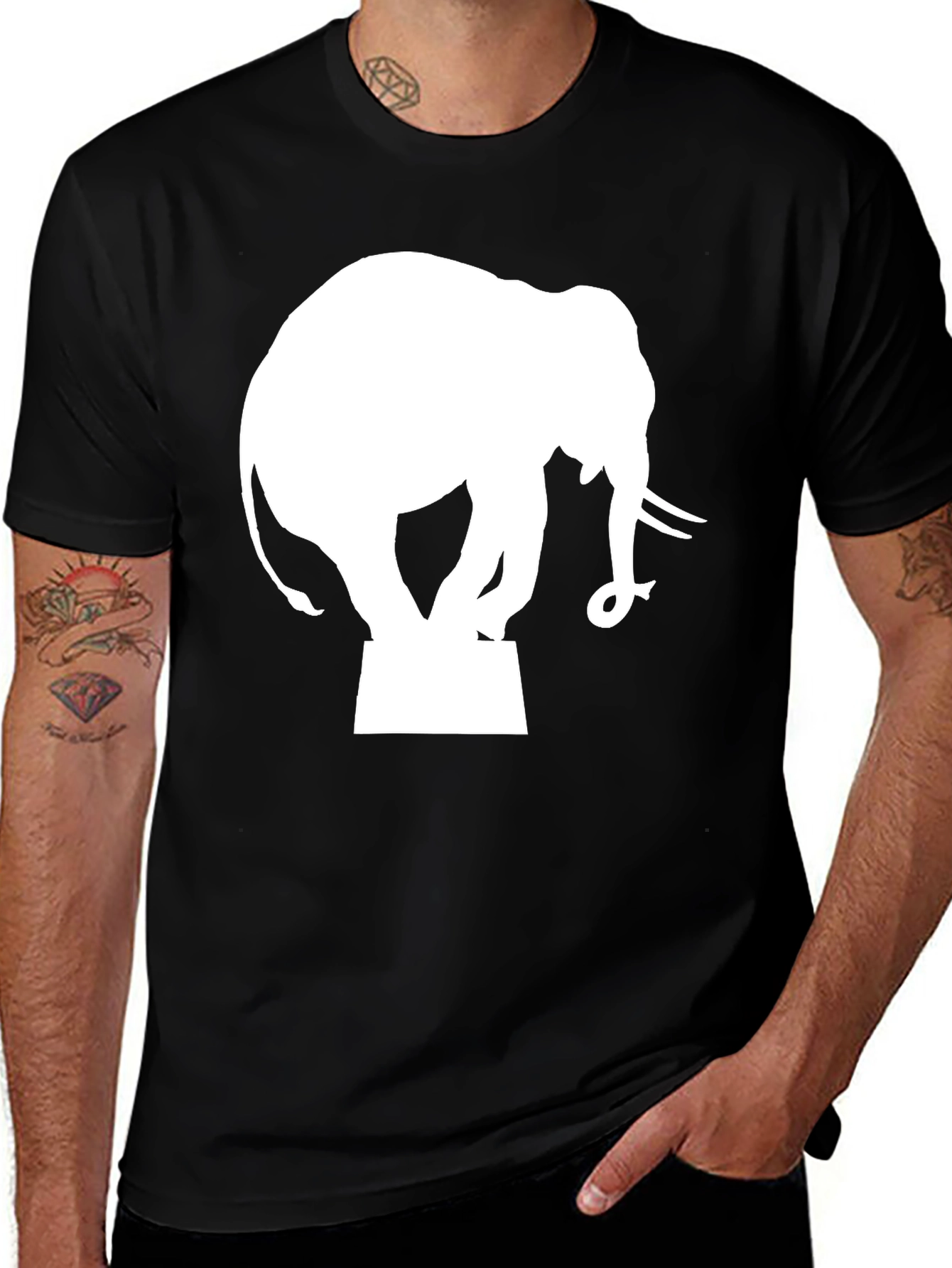 Elephant Silhouette Graphic Tee - Black