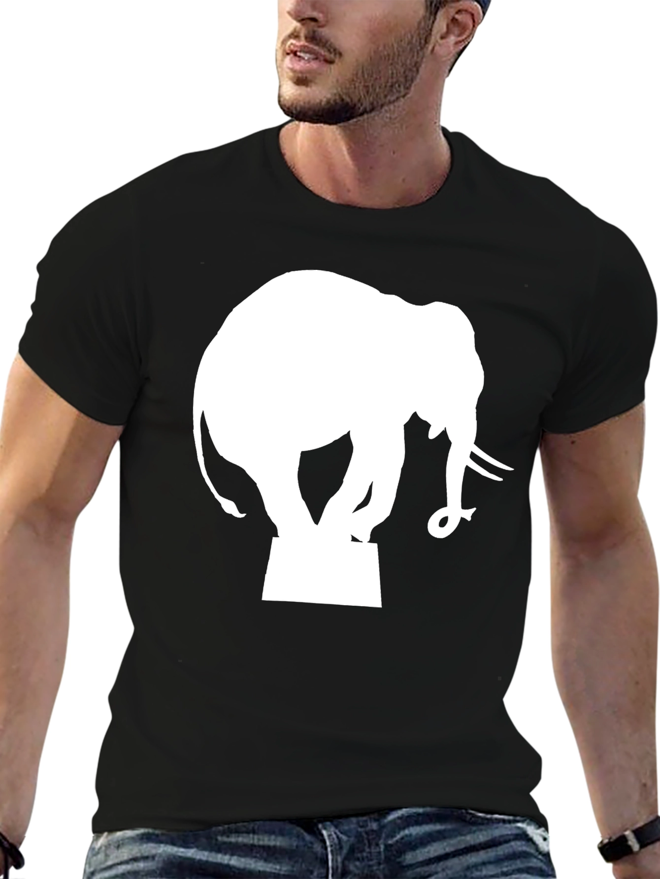 Elephant Silhouette Graphic Tee - Black
