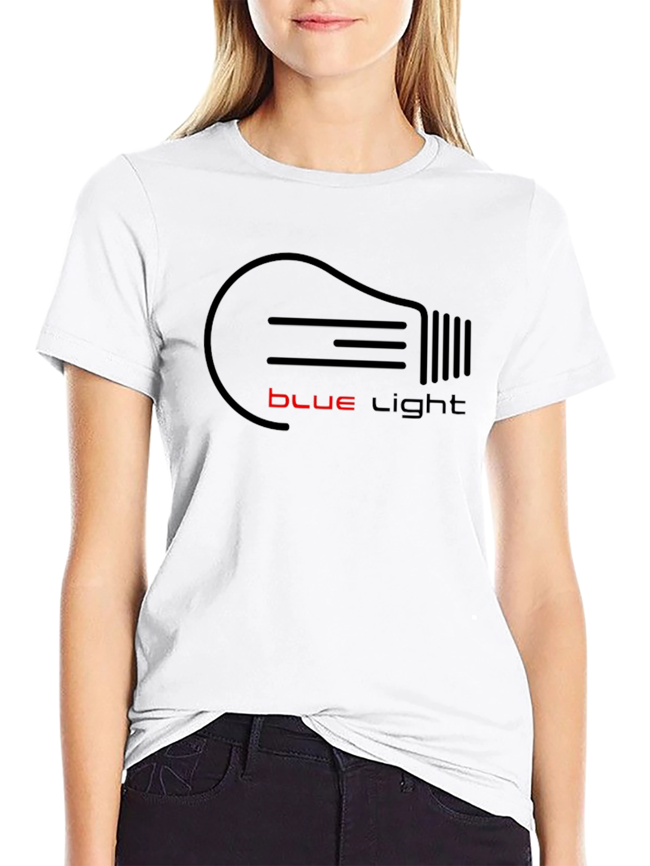 Blue Light Bulb Graphic T-Shirt - Black