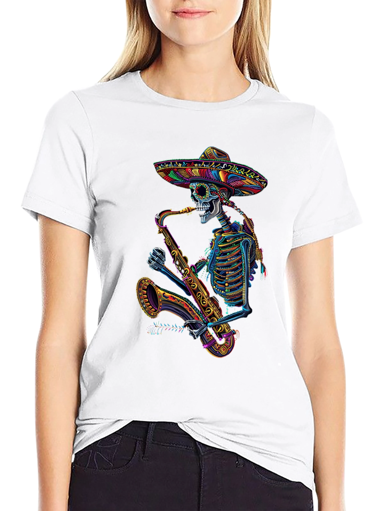 Skeleton Sax Player Graphic Tee