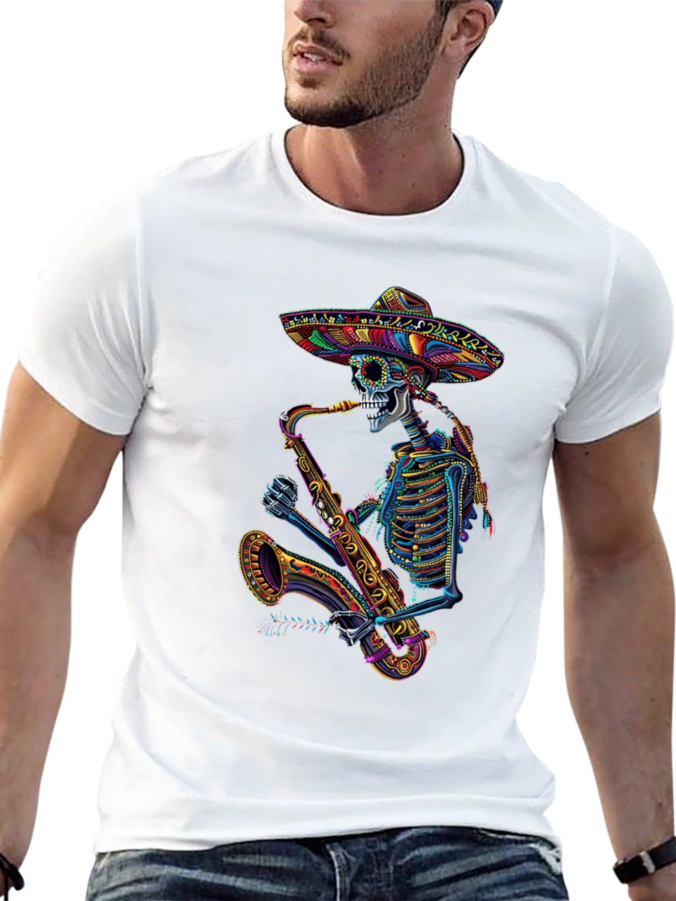 Skeleton Sax Player Graphic Tee