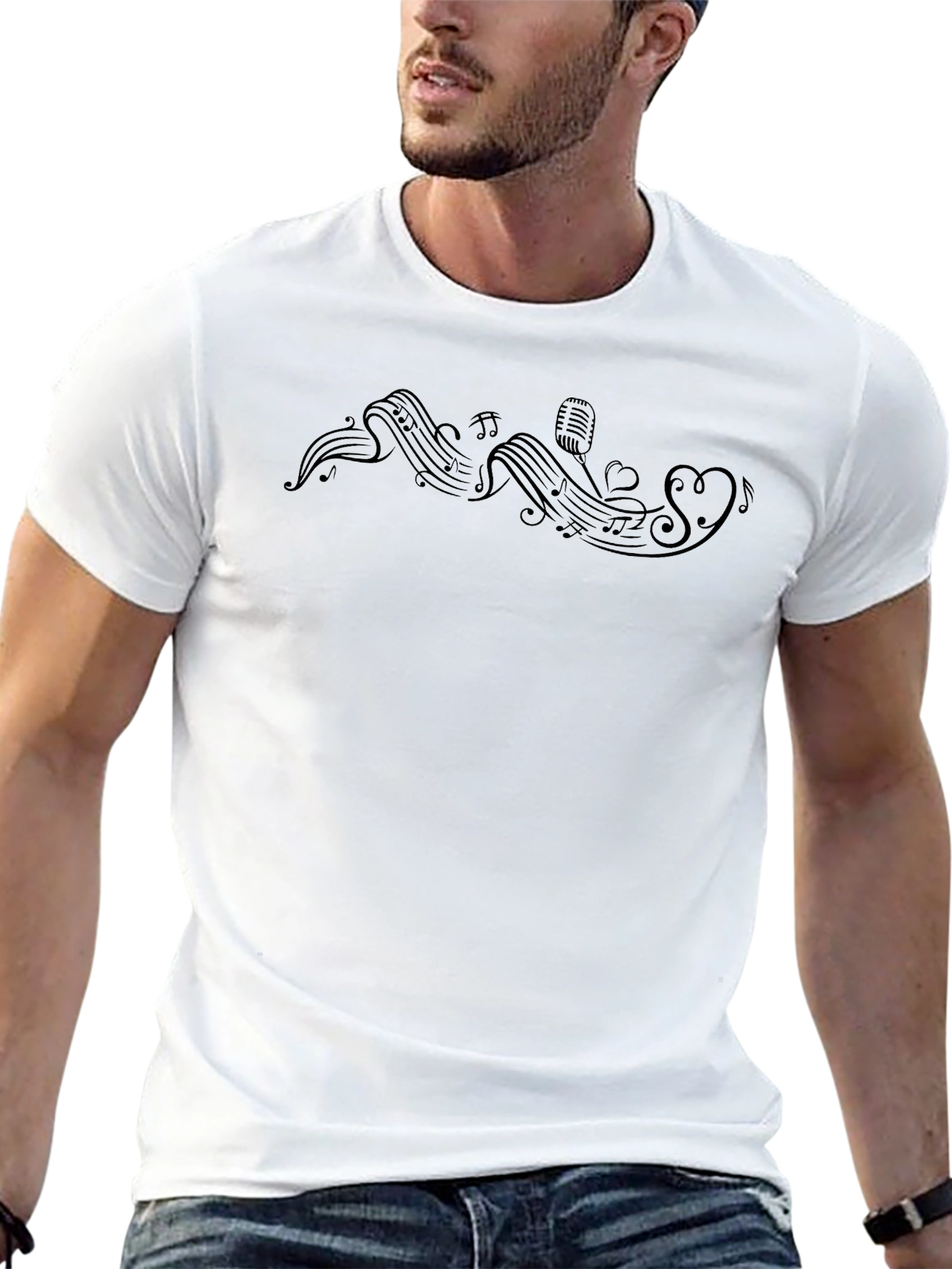 Music Lover Tee - Notes Mic & Heart Graphic