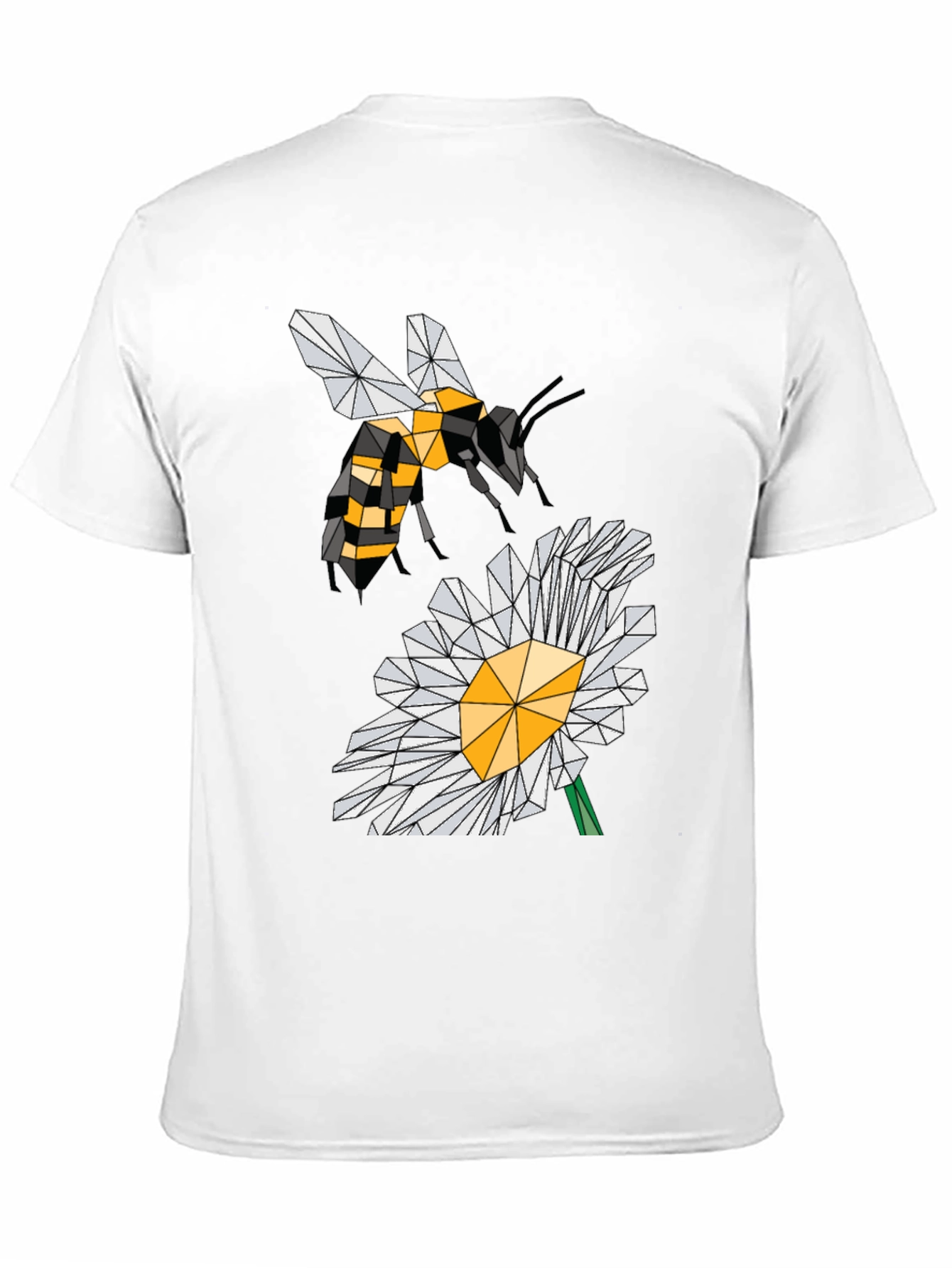 Geometric Bee & Daisy Black T-Shirt