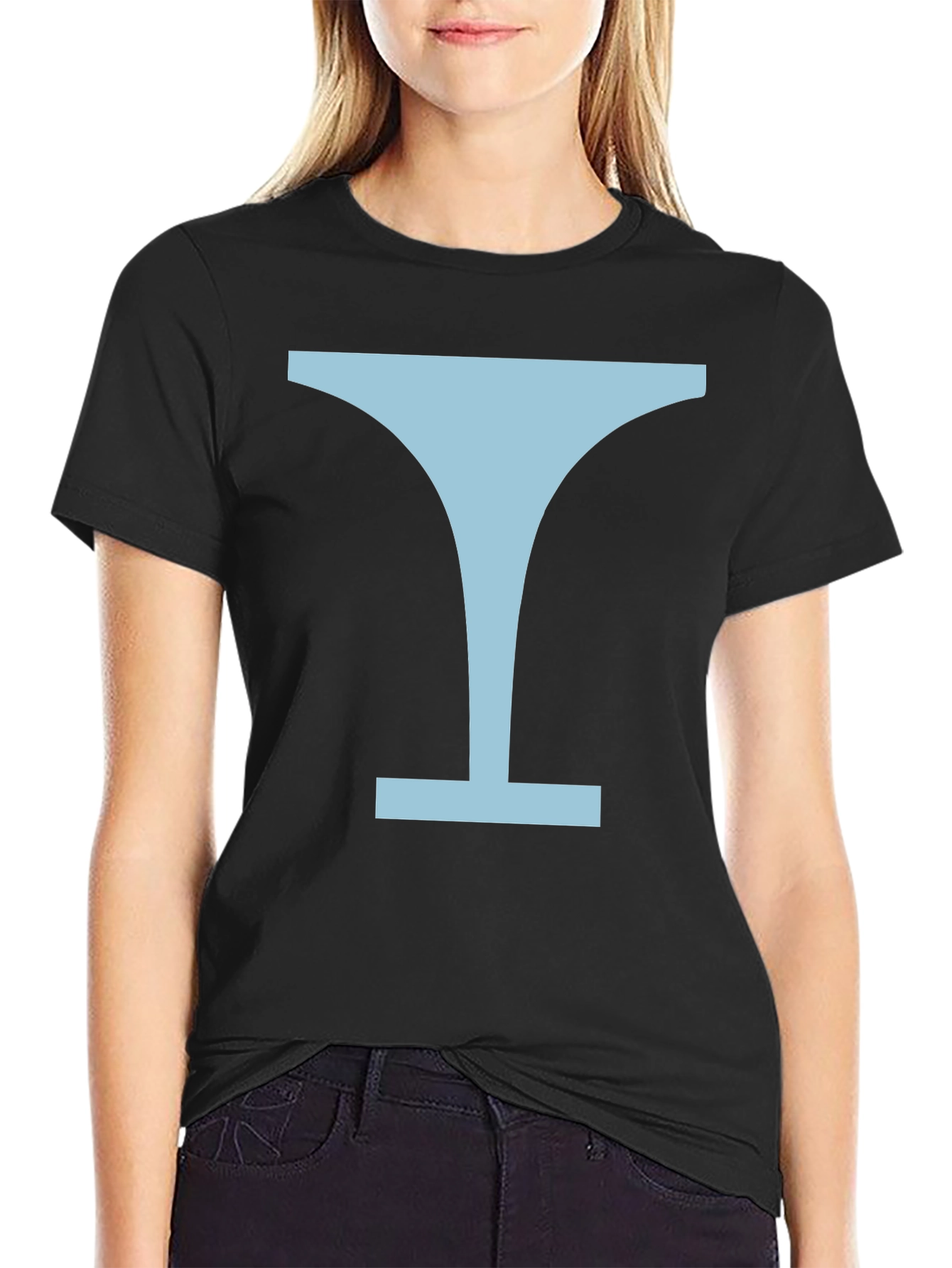 Minimalist Martini Glass Graphic Tee - Black
